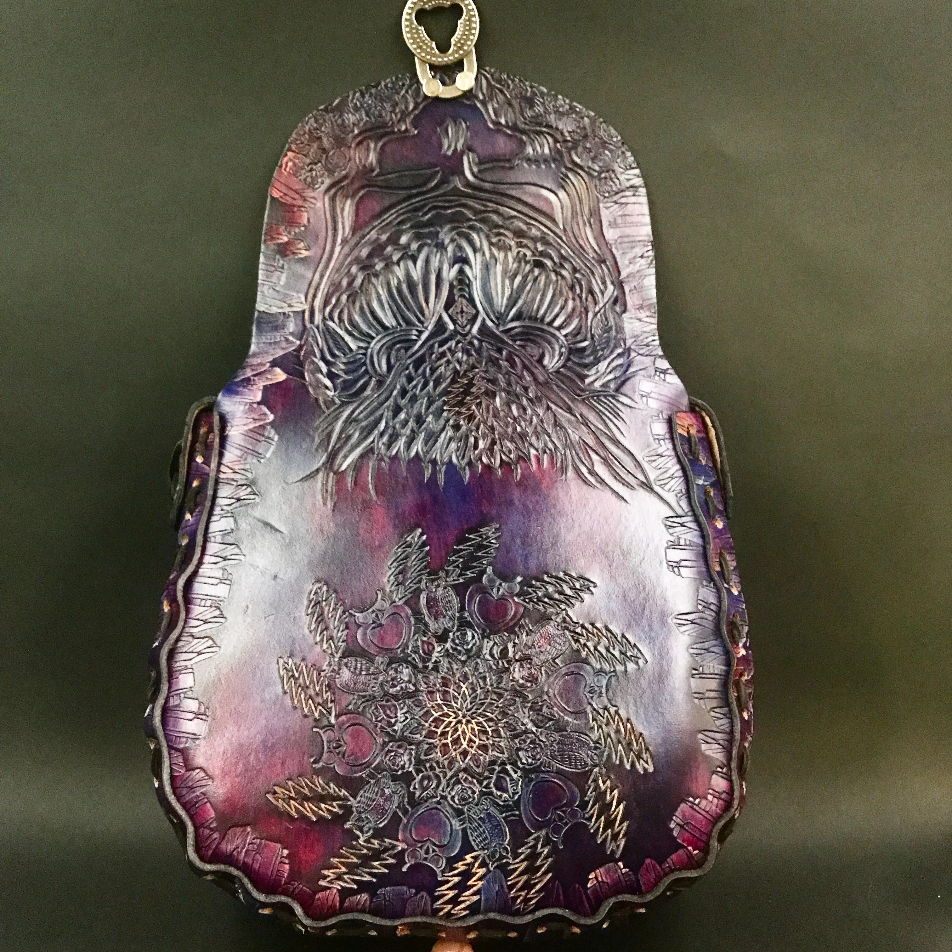 Carved Leather Purse Large Round - Miscellaneous Designs