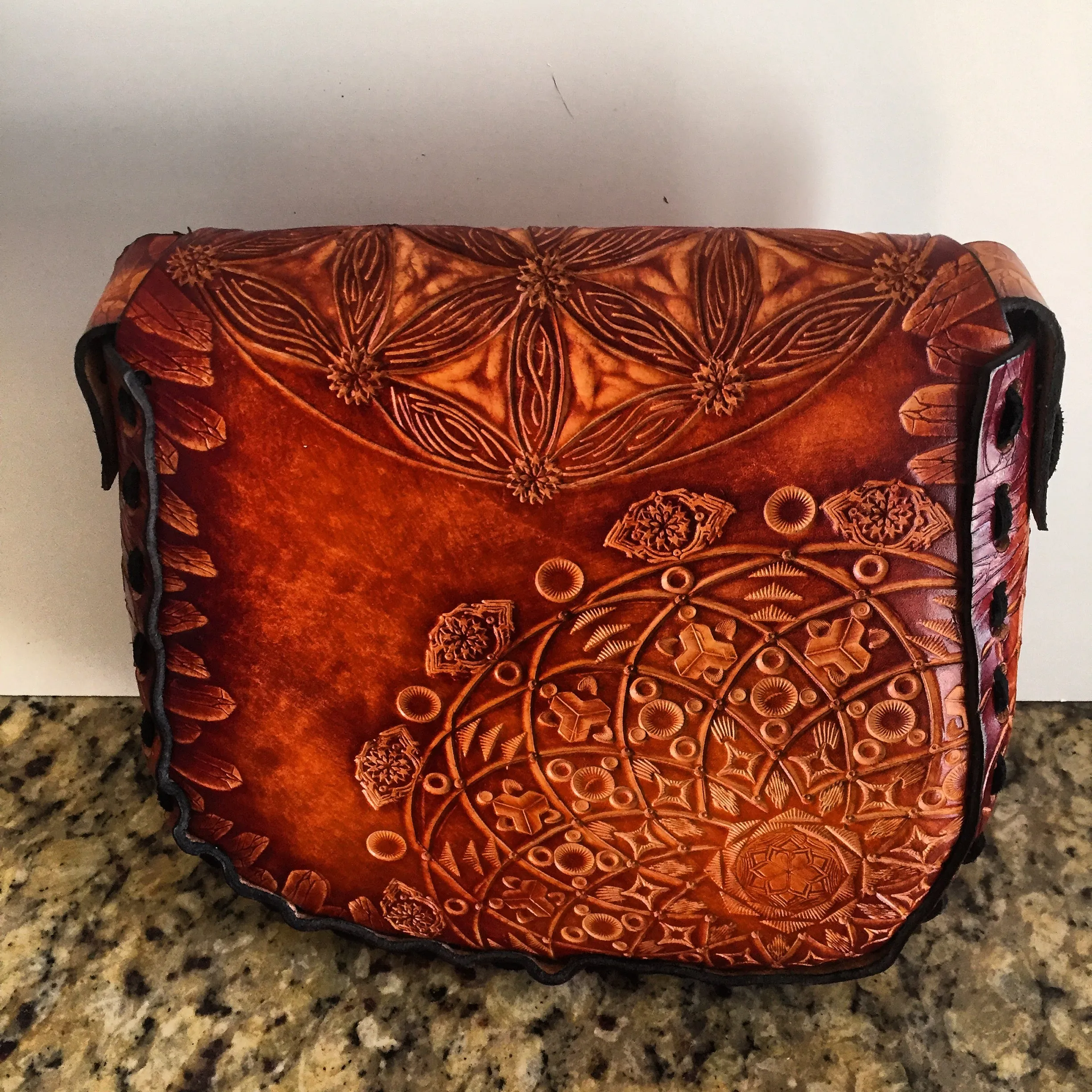 Carved Leather Purse Large Round - Miscellaneous Designs