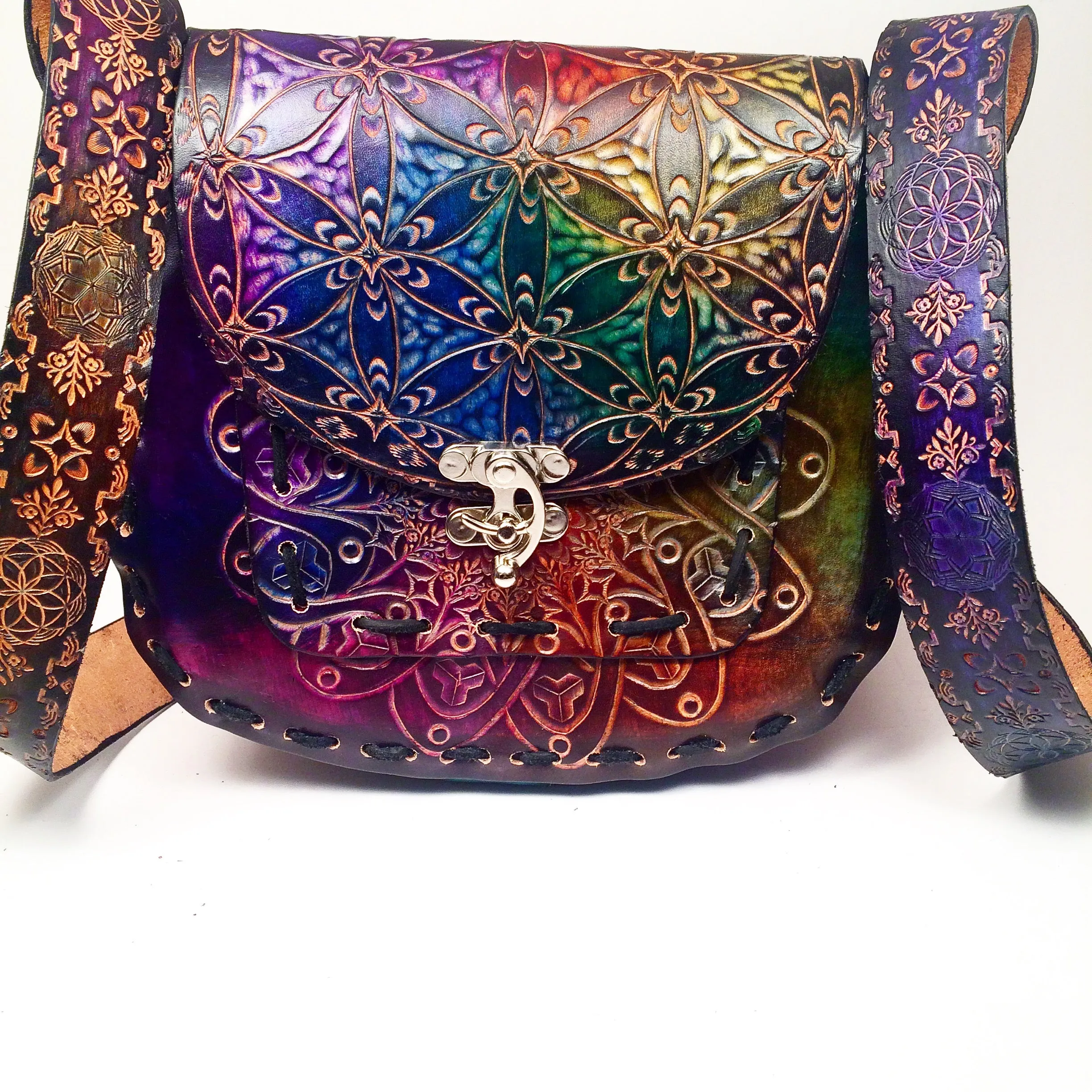 Carved Leather Purse Large Round - Miscellaneous Designs