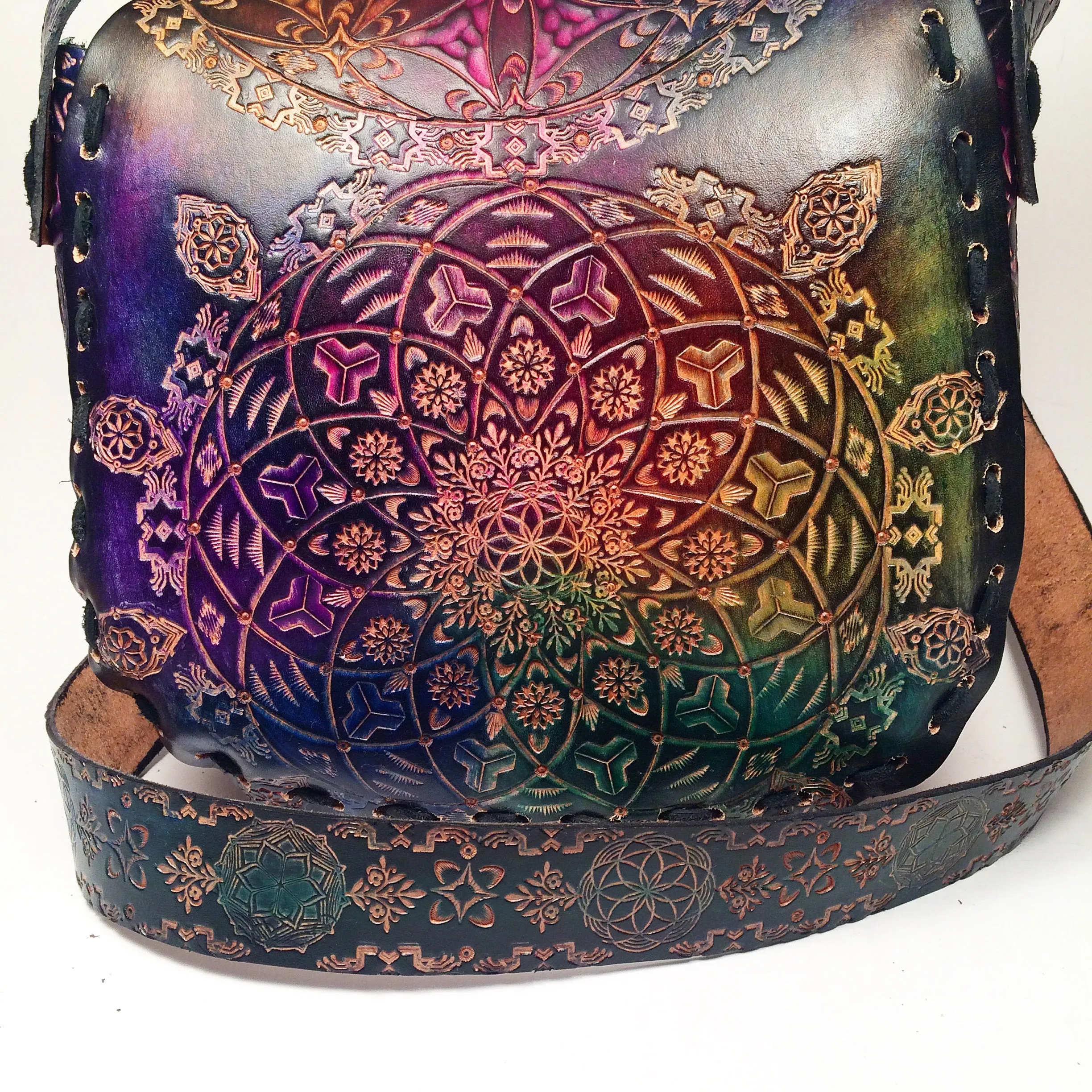Carved Leather Purse Large Round - Miscellaneous Designs