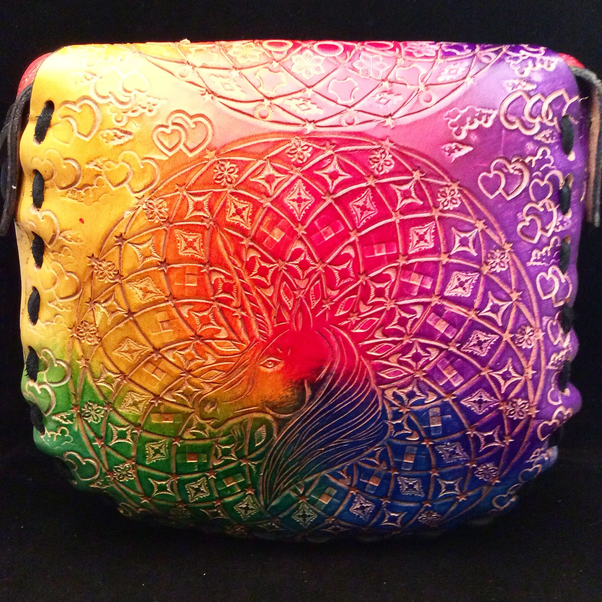 Carved Leather Purse Large Round - Miscellaneous Designs