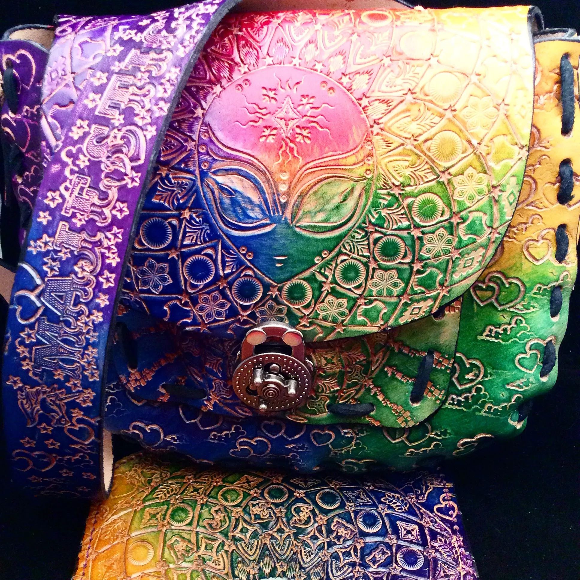Carved Leather Purse Large Round - Miscellaneous Designs