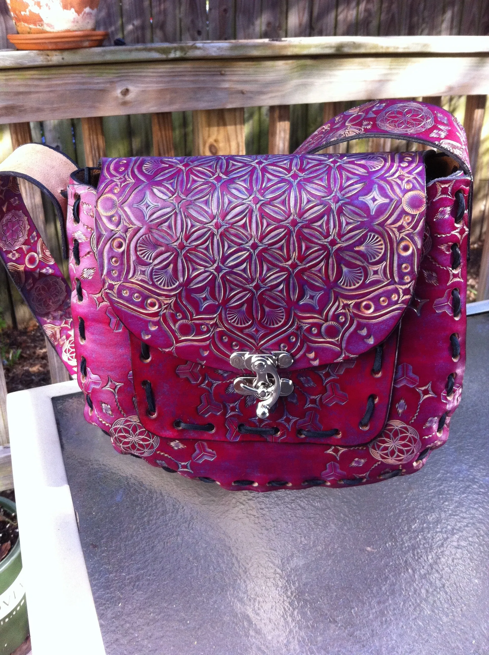 Carved Leather Purse Large Round - Miscellaneous Designs