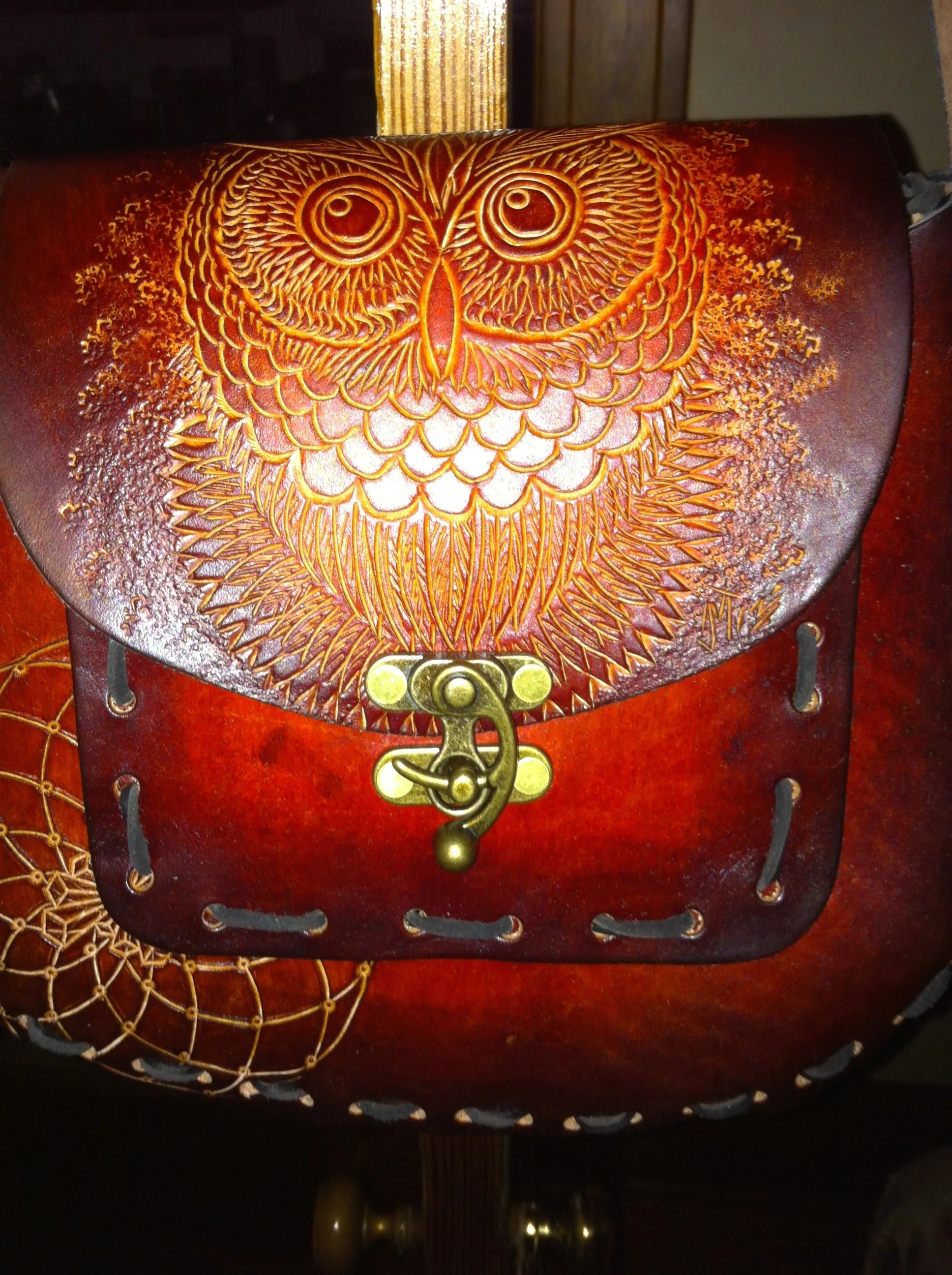 Carved Leather Purse Large Round - Miscellaneous Designs