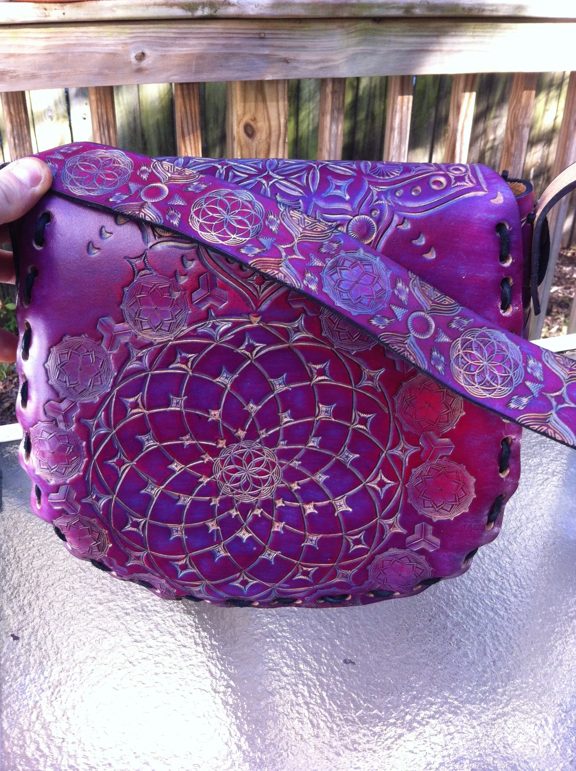 Carved Leather Purse Large Round - Miscellaneous Designs