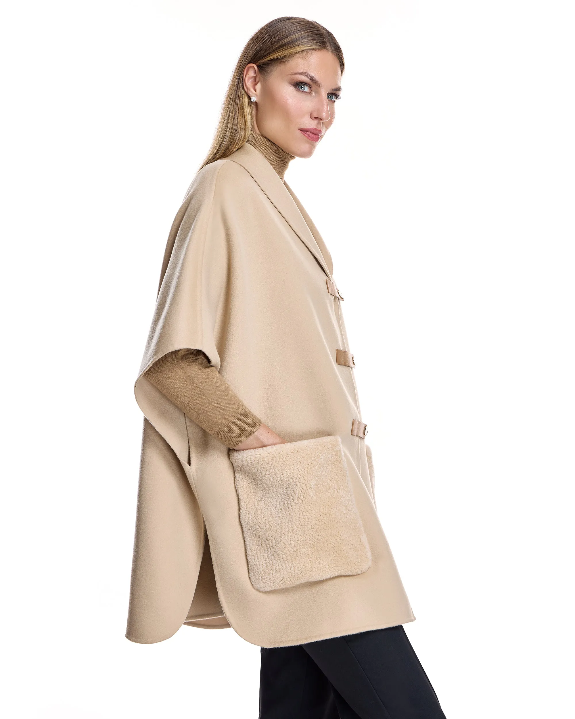 Cashmere Cape with Lamb Patch Pockets