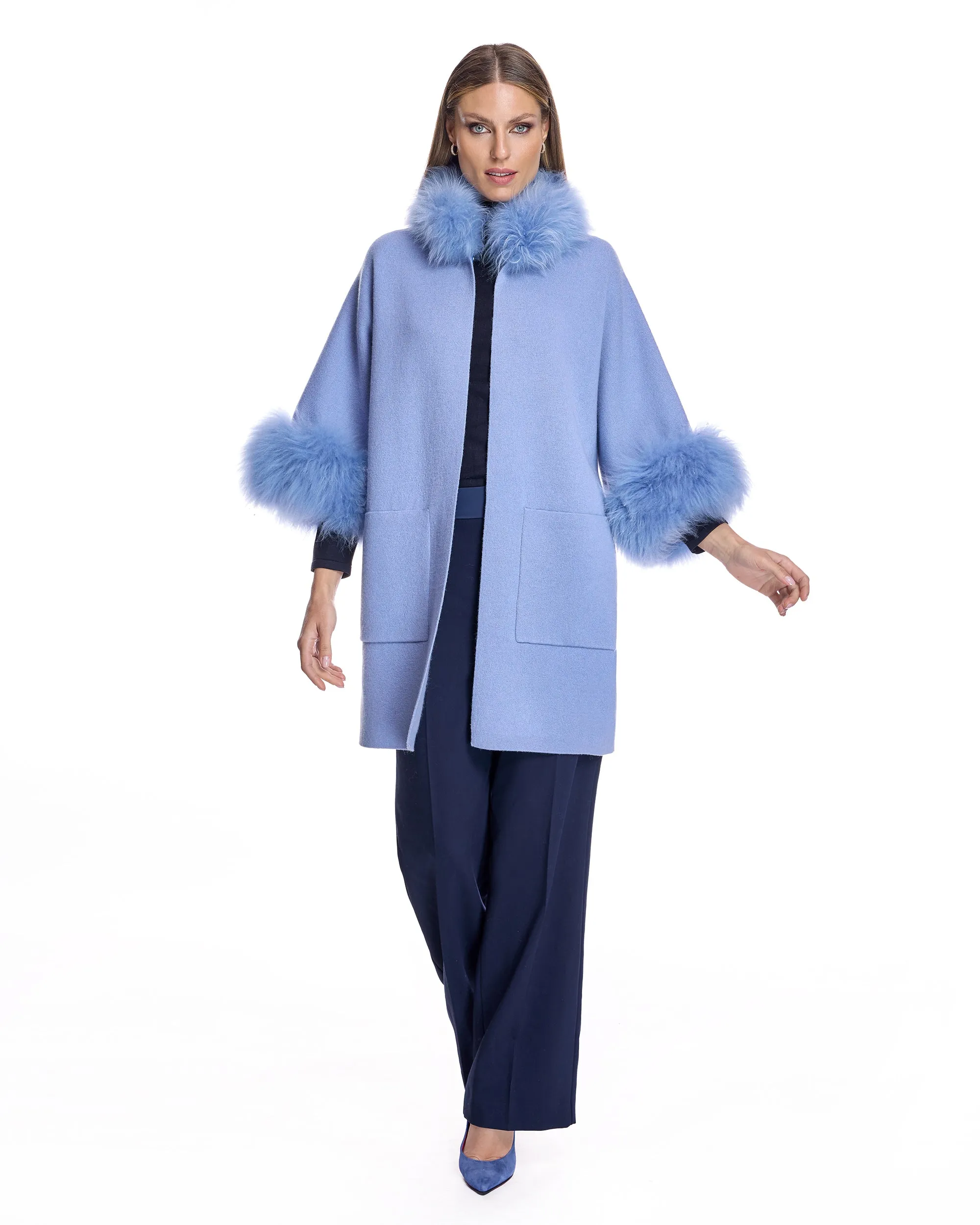 Cashmere Kimono with Cashmere Goat Trim