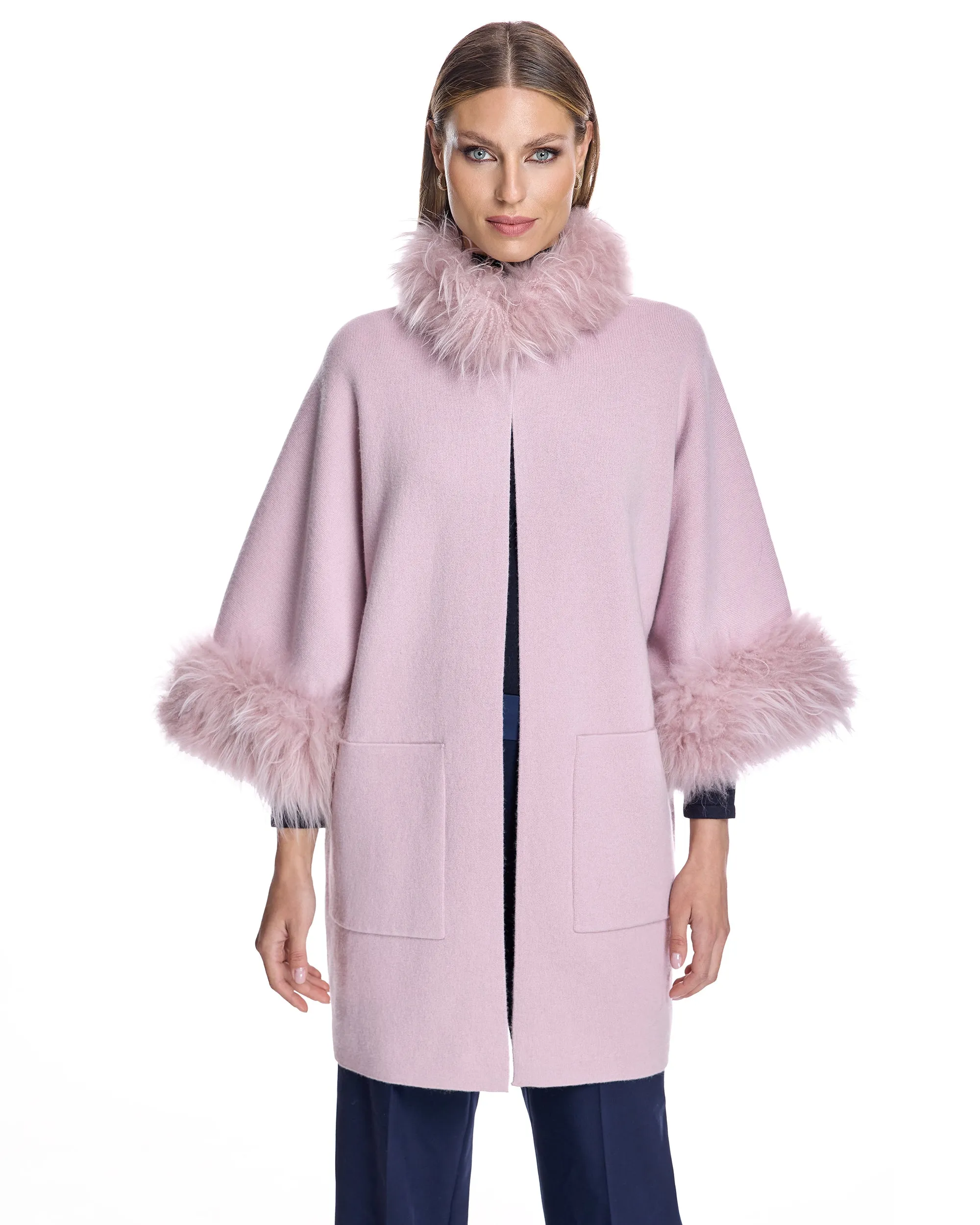 Cashmere Kimono with Cashmere Goat Trim