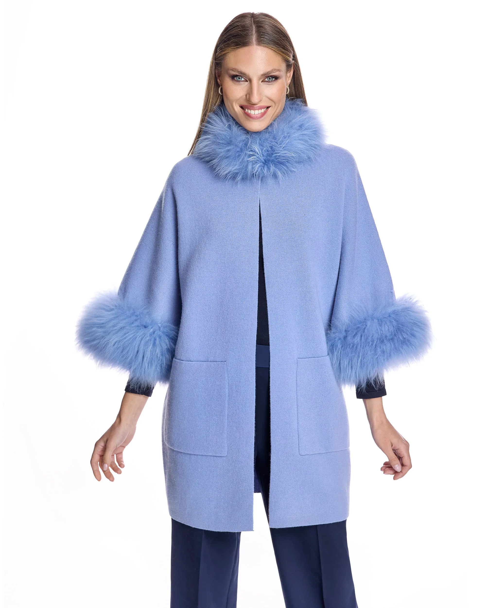 Cashmere Kimono with Cashmere Goat Trim