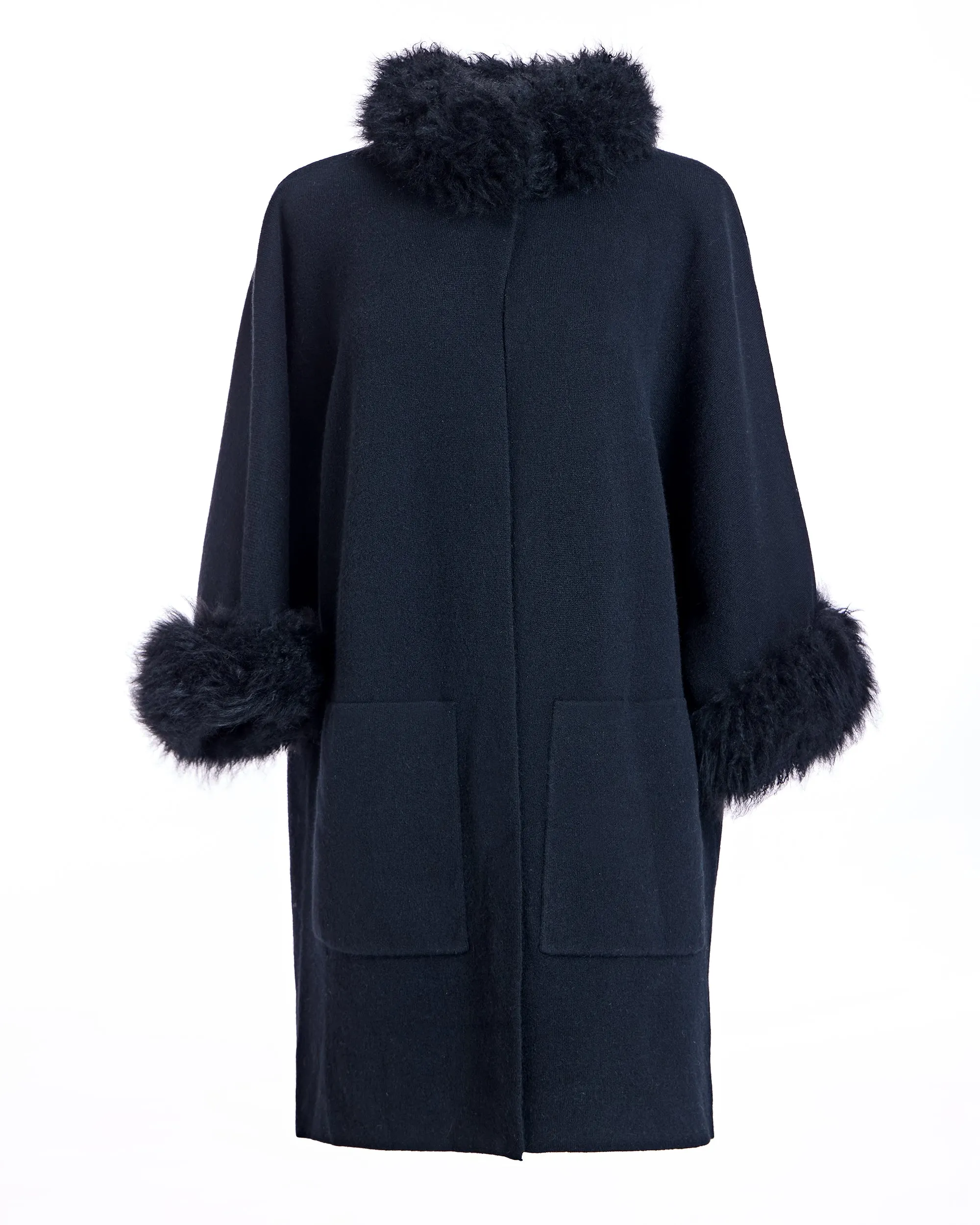Cashmere Kimono with Cashmere Goat Trim
