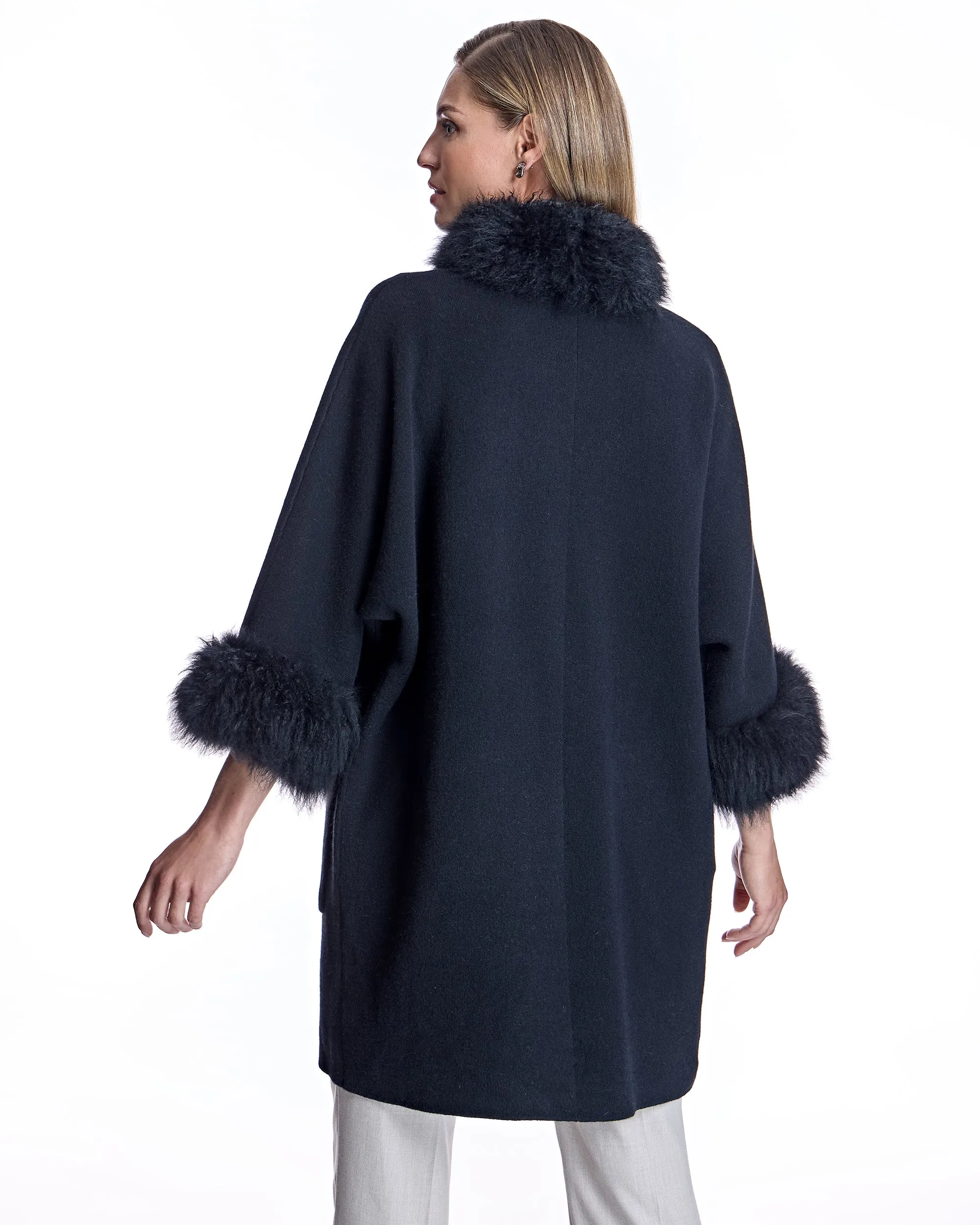 Cashmere Kimono with Cashmere Goat Trim