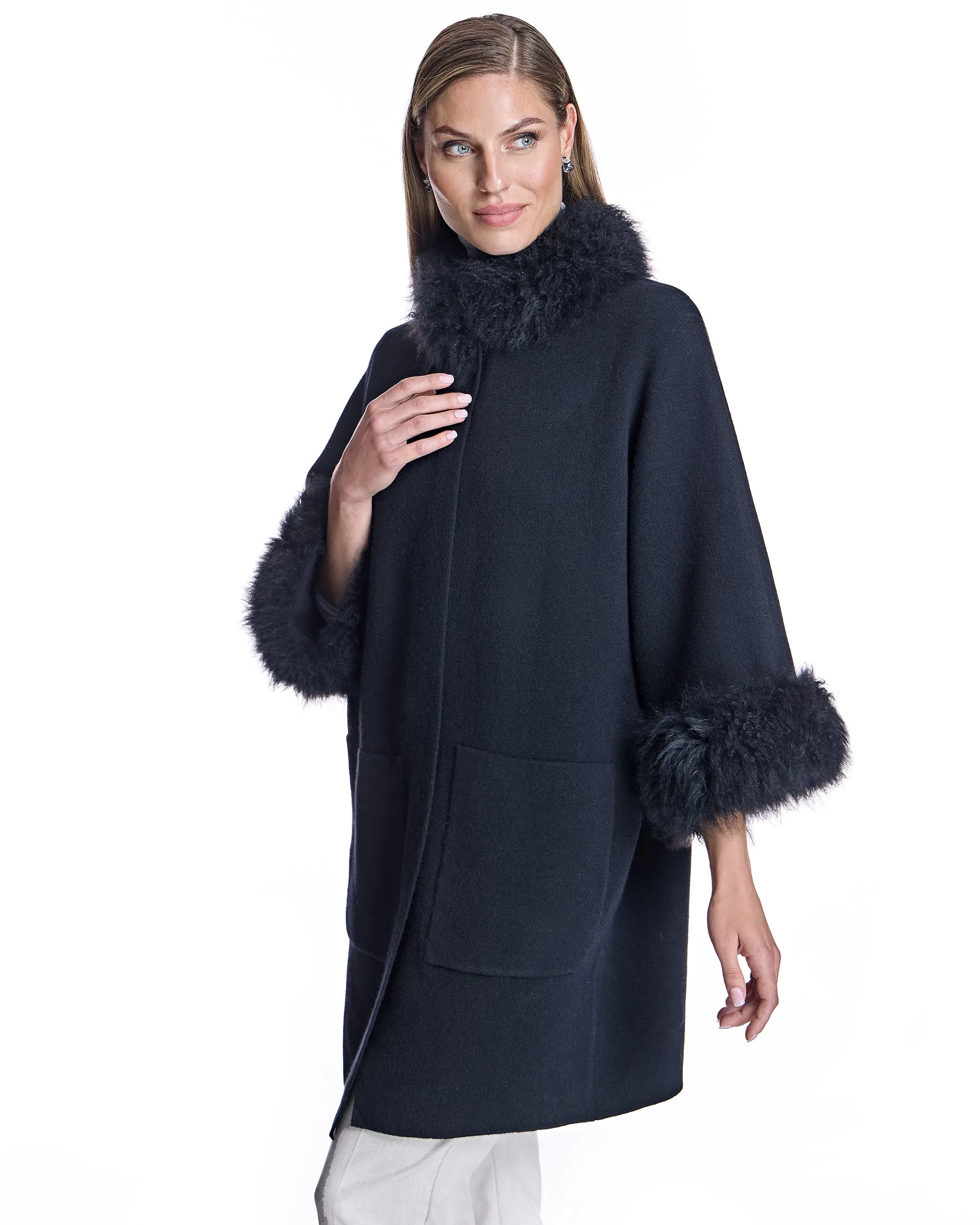 Cashmere Kimono with Cashmere Goat Trim
