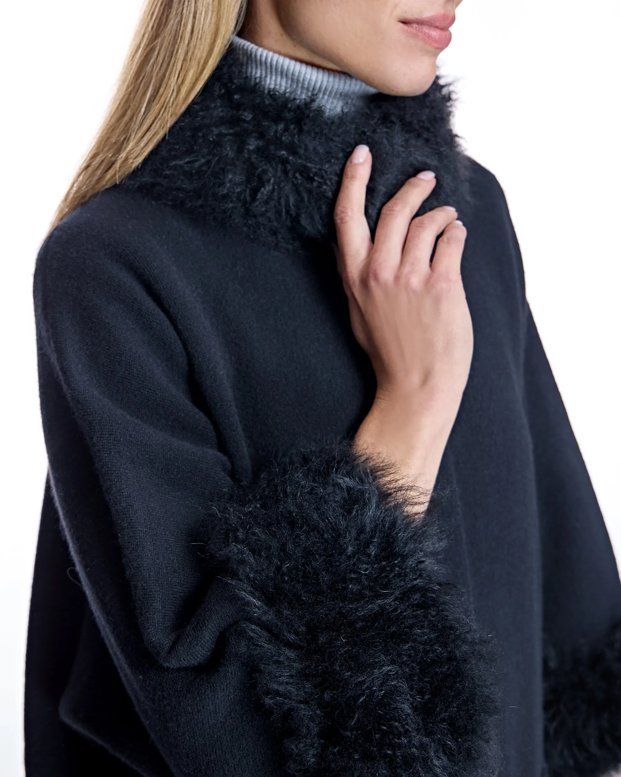 Cashmere Kimono with Cashmere Goat Trim