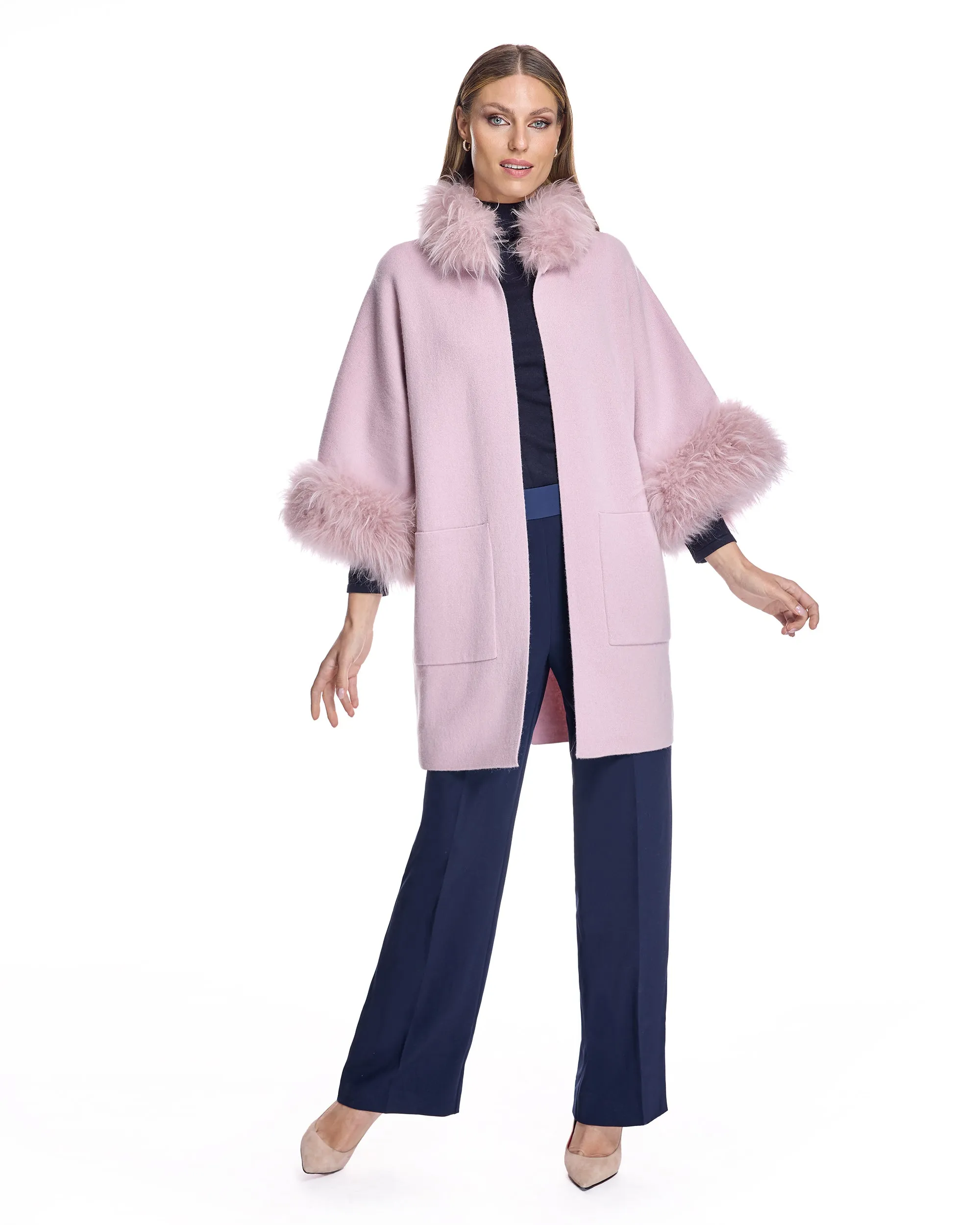 Cashmere Kimono with Cashmere Goat Trim