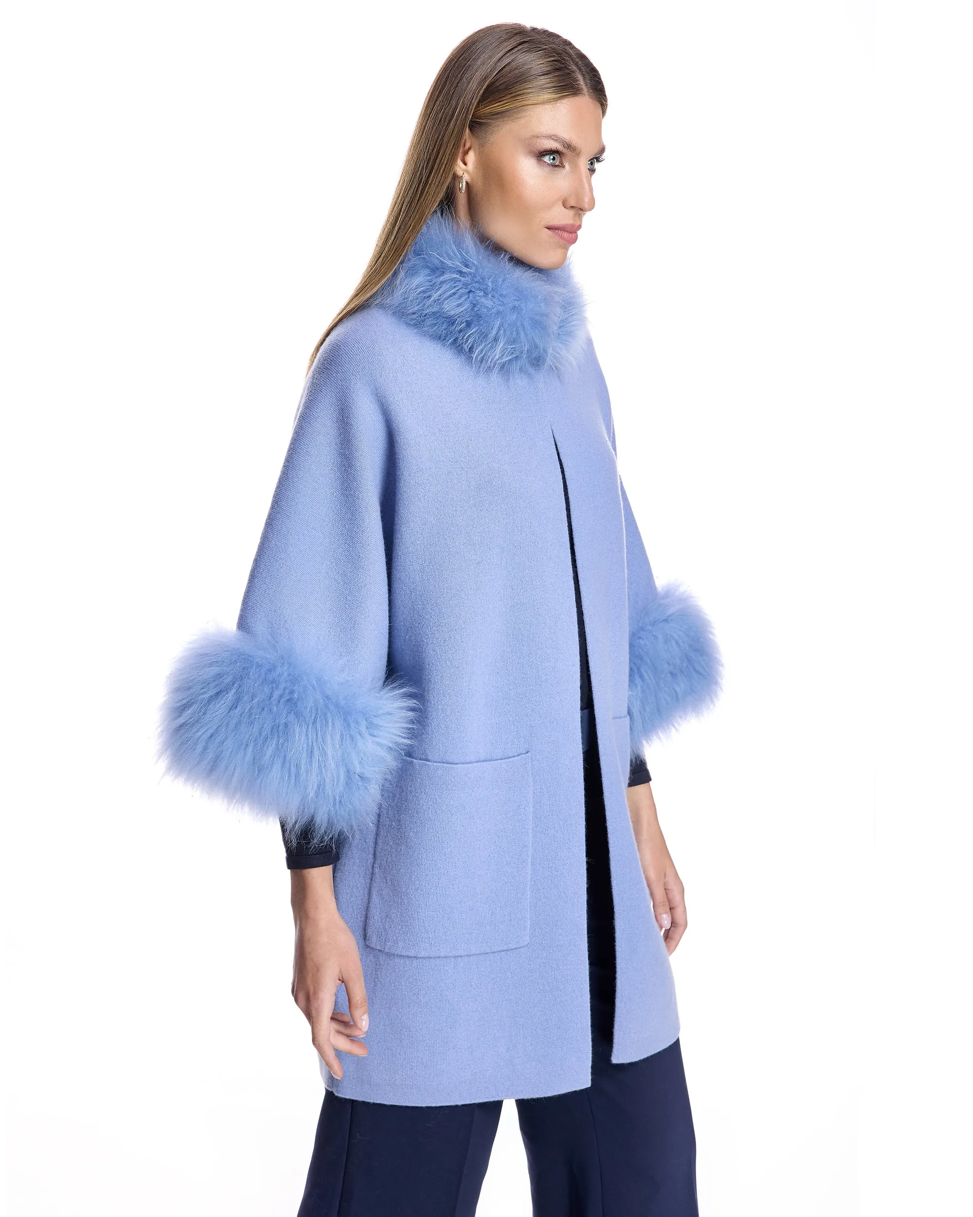 Cashmere Kimono with Cashmere Goat Trim