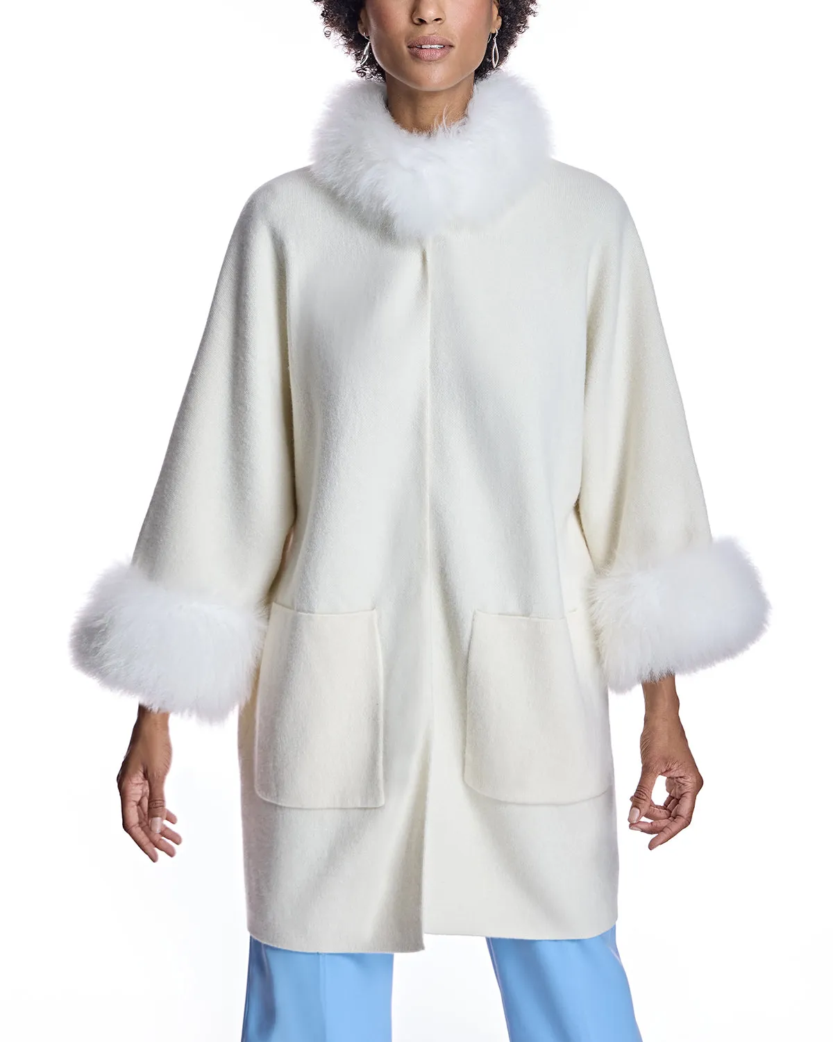 Cashmere Kimono with Cashmere Goat Trim