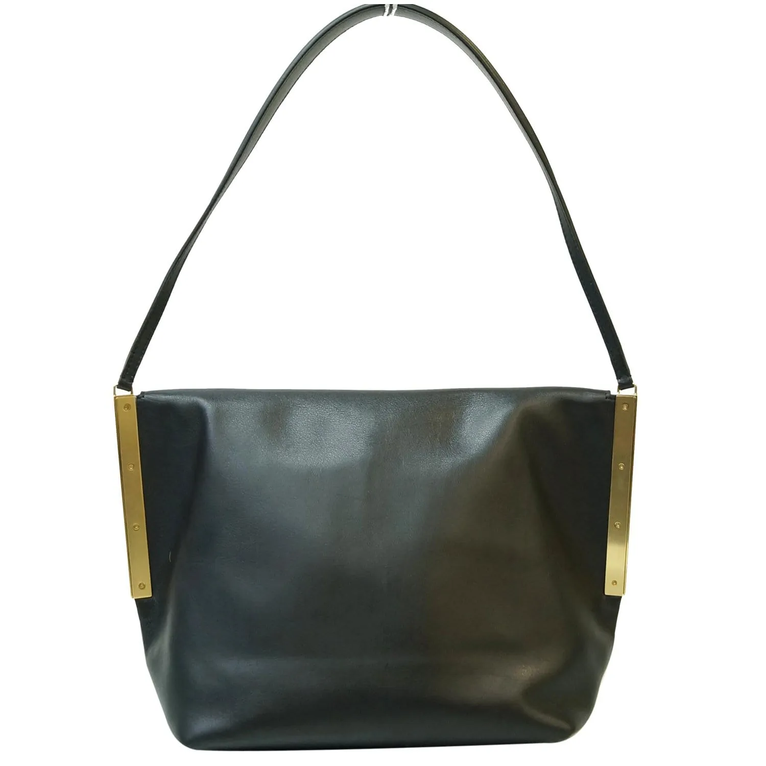 CELINE Flap Clasp Smooth Calfskin Shoulder Bag Black