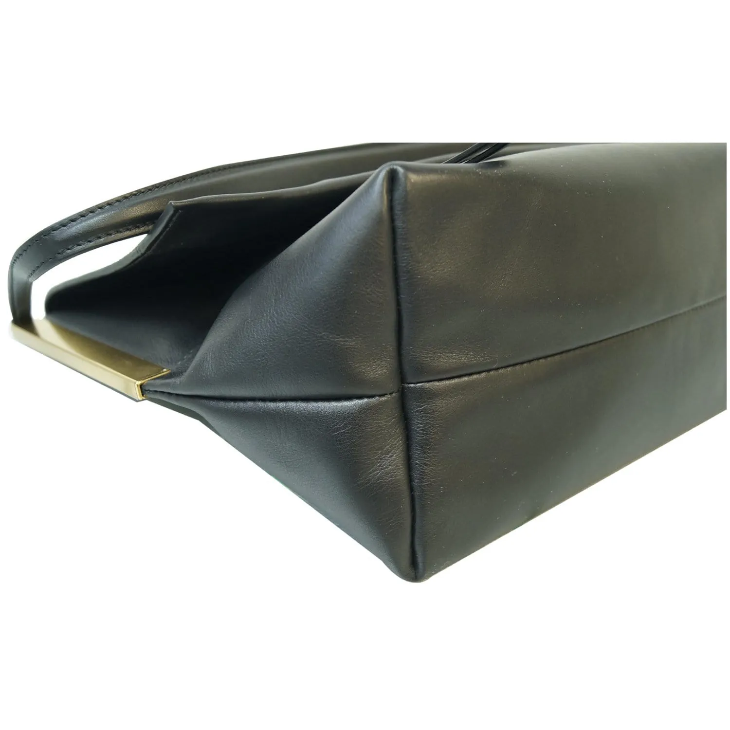 CELINE Flap Clasp Smooth Calfskin Shoulder Bag Black