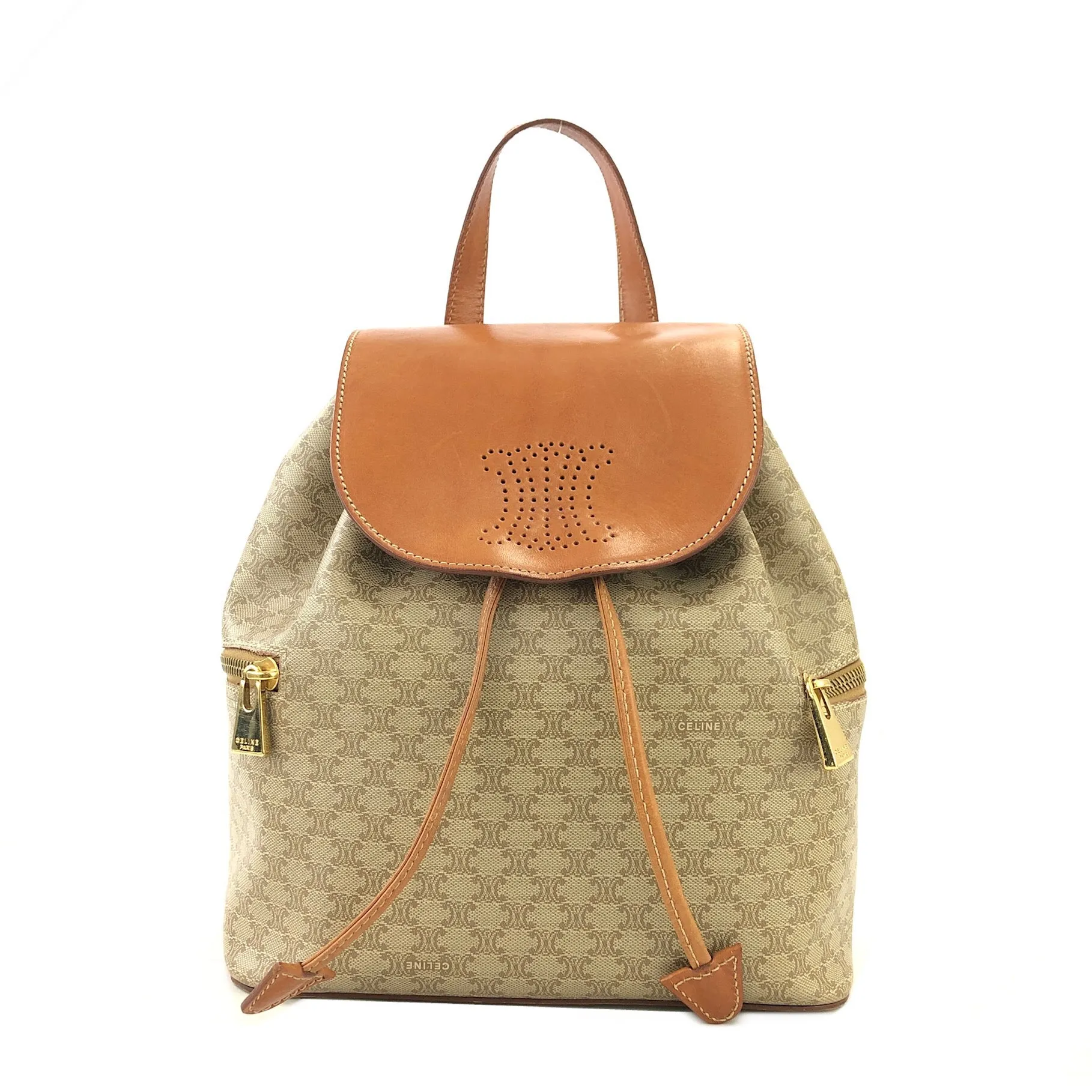 CELINE Macadam Triomphe Backpack Beige Vintage Old Celine mchxj3