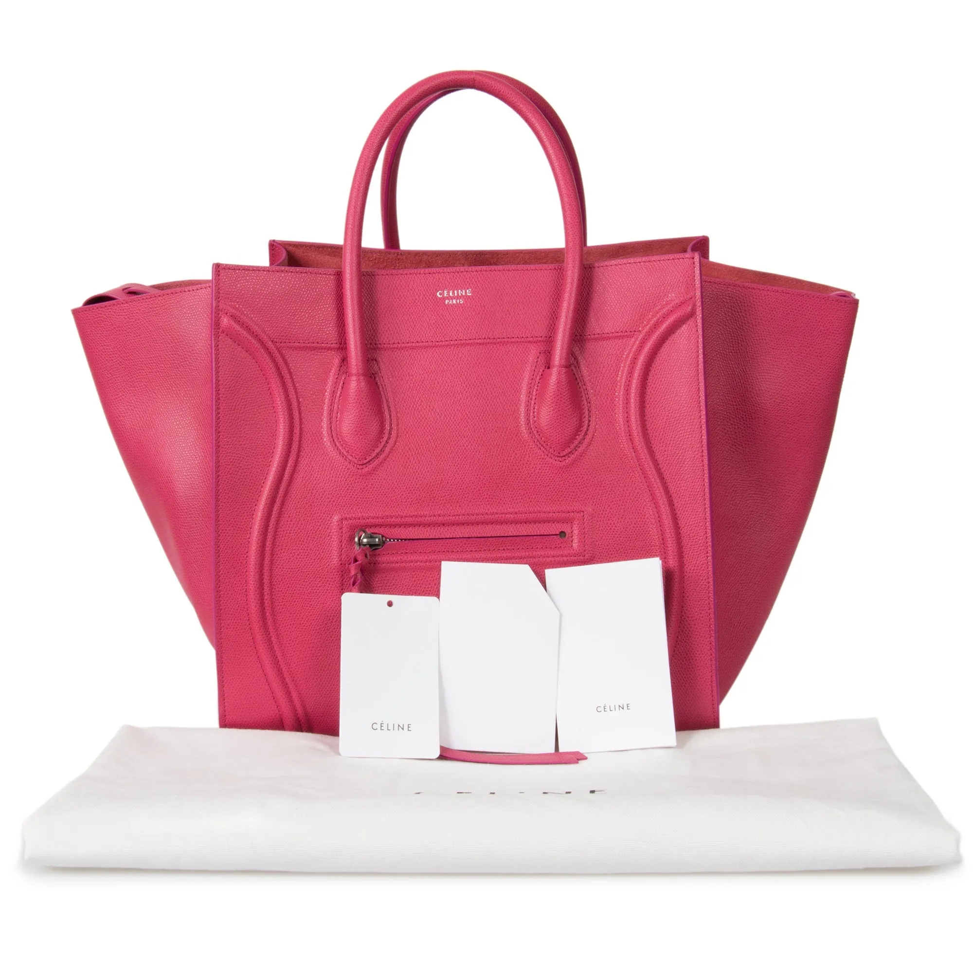 Celine Medium Luggage Phantom Bag In Fuchsia Baby Grained Calfskin Leather