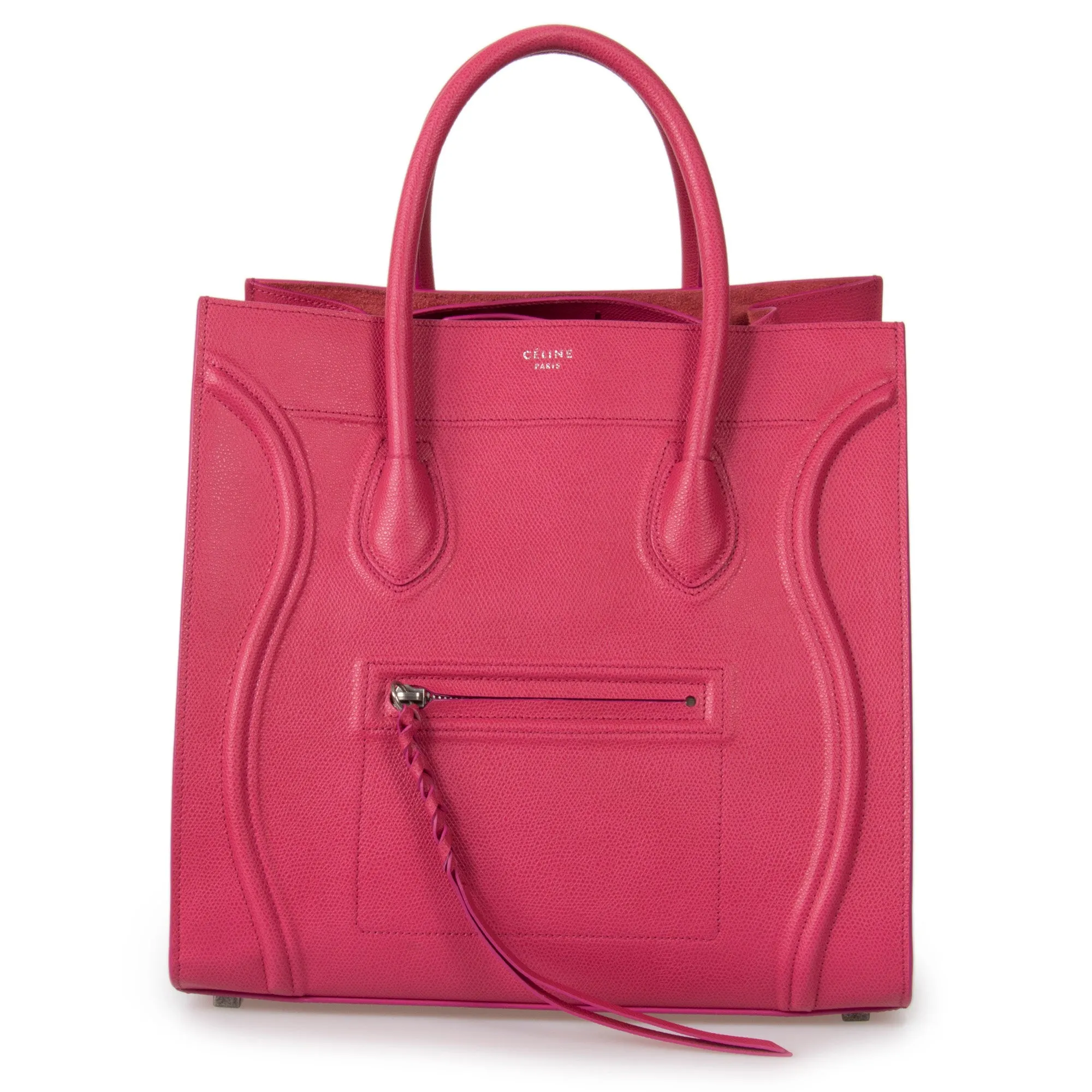 Celine Medium Luggage Phantom Bag In Fuchsia Baby Grained Calfskin Leather