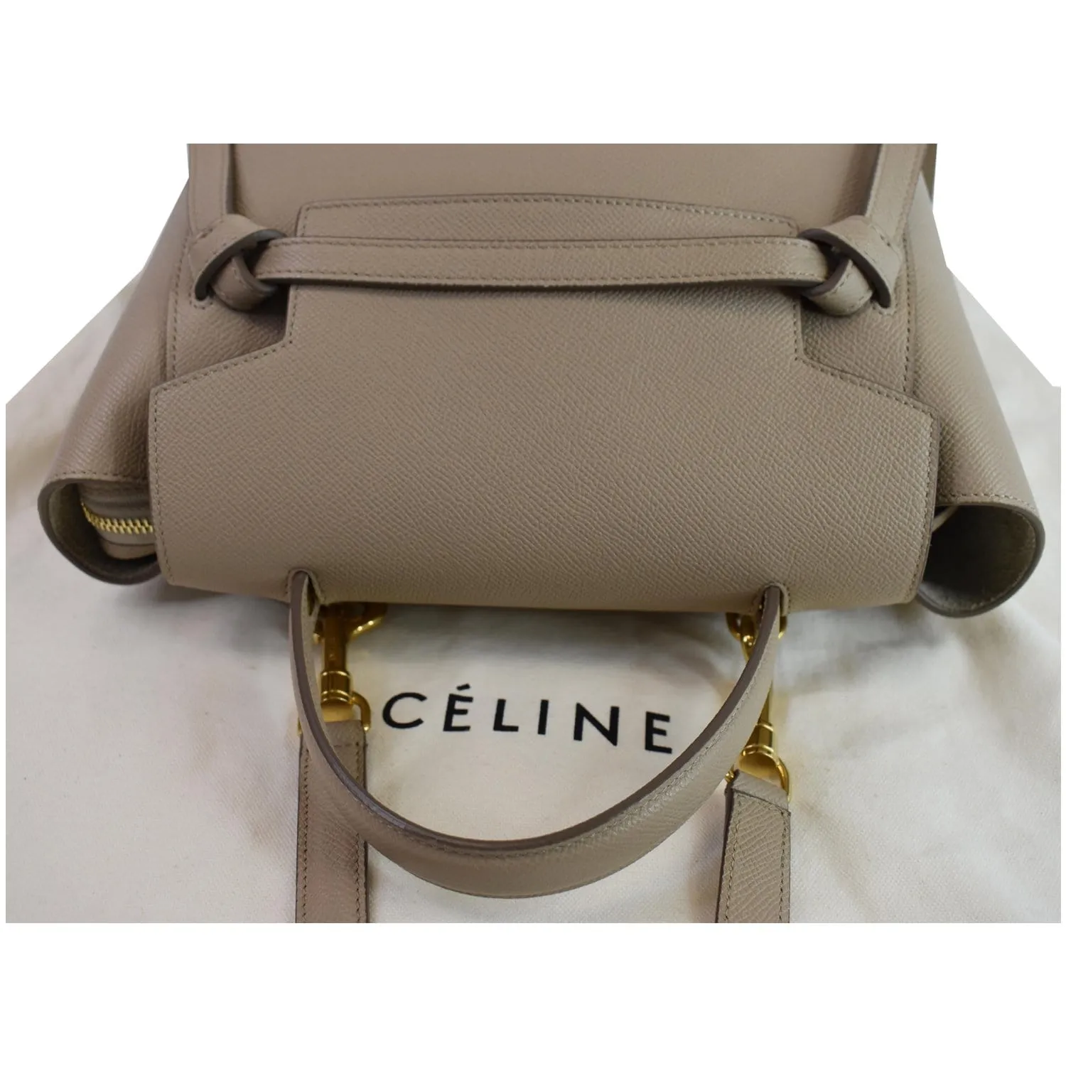 CELINE Micro Belt Grained Calfskin 2Way Shoulder Bag Taupe