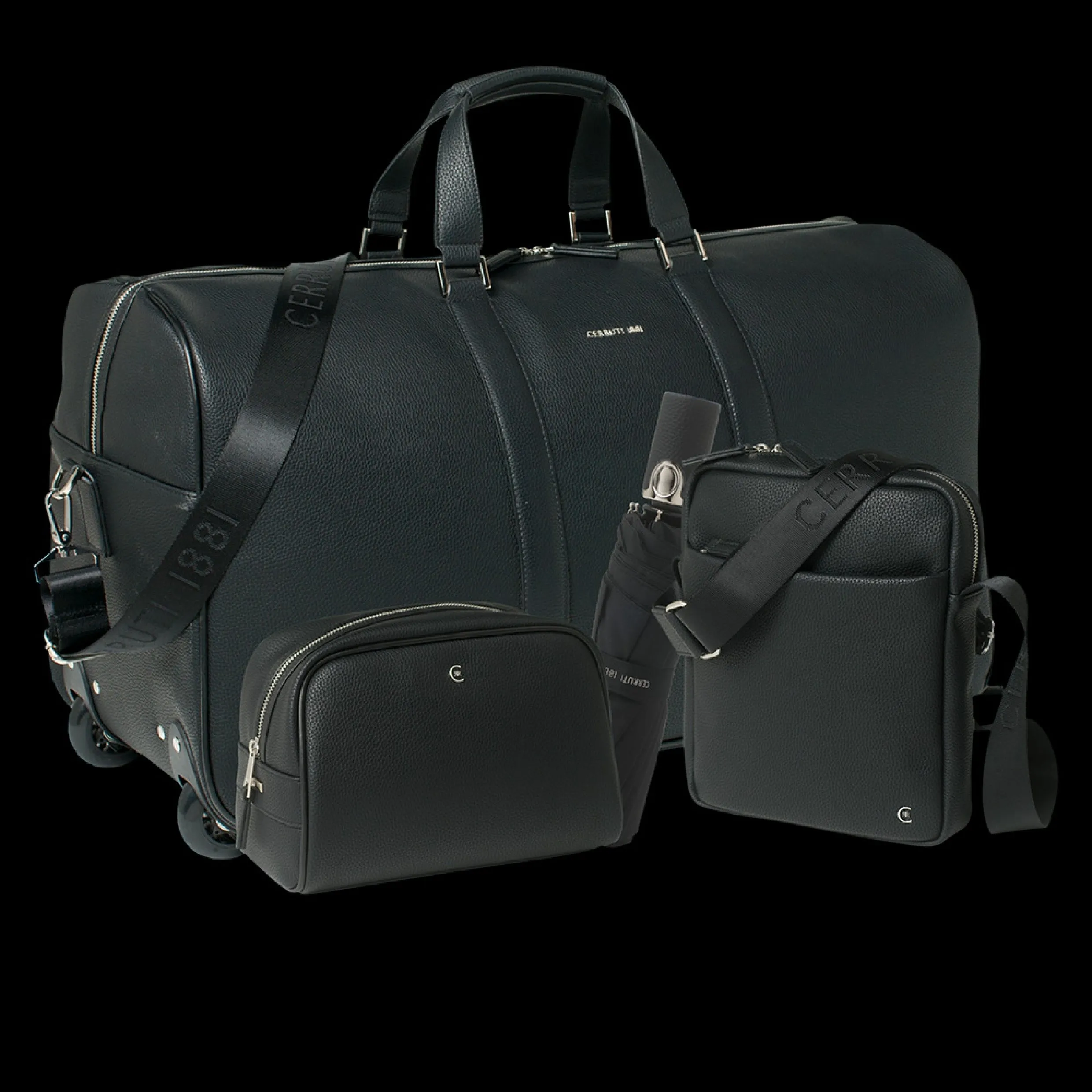CERRUTI 1881 NPCFRT711A-Set Hamilton Black (cosmetic bag, reporter bag, trolley & umbrella)