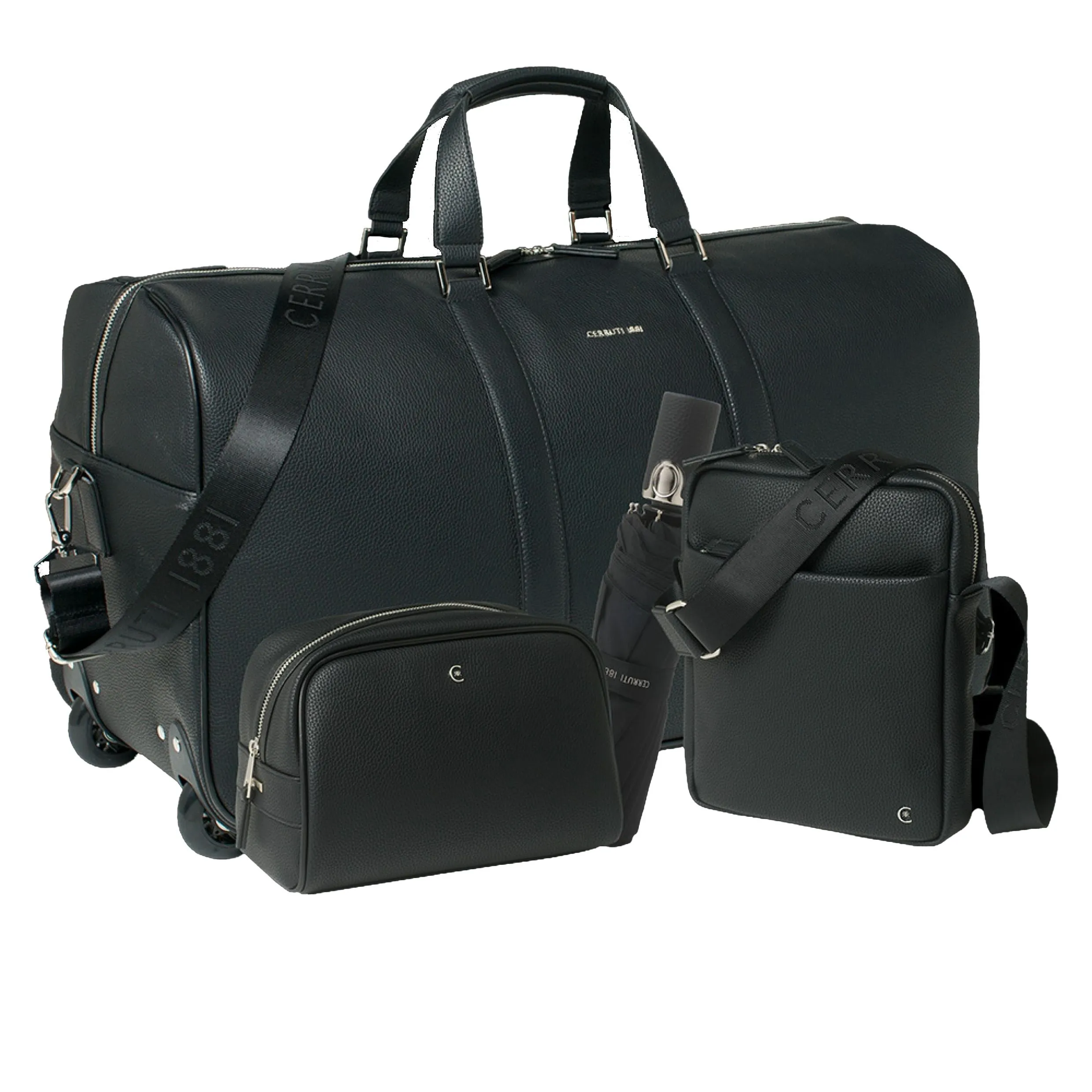 CERRUTI 1881 NPCFRT711A-Set Hamilton Black (cosmetic bag, reporter bag, trolley & umbrella)