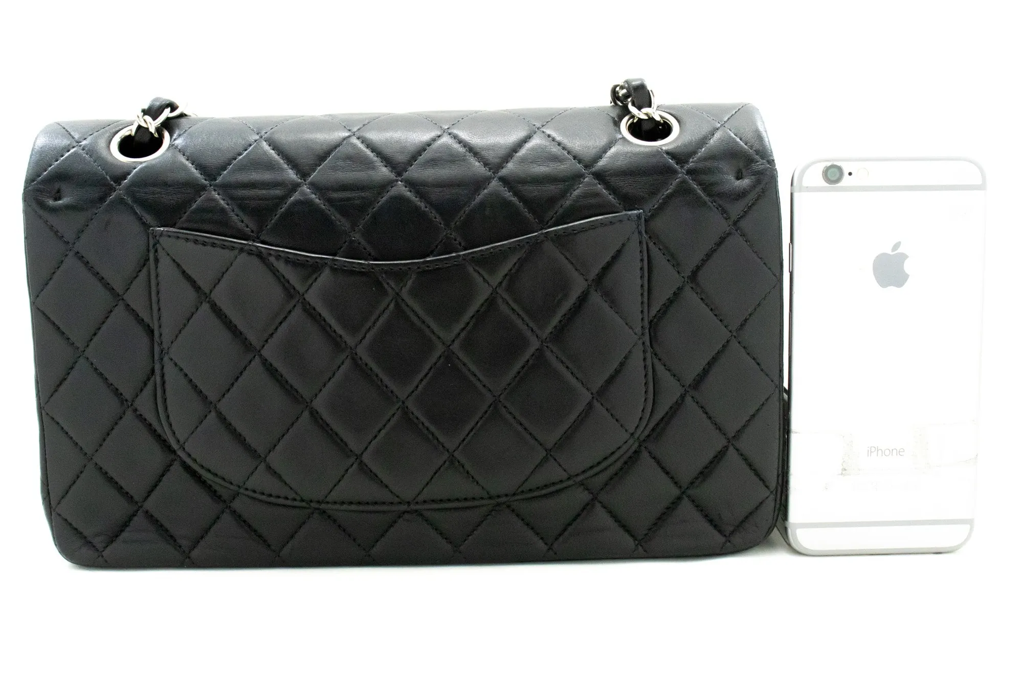 CHANEL Classic Double Flap 10" Chain Shoulder Bag Black Lambskin m73