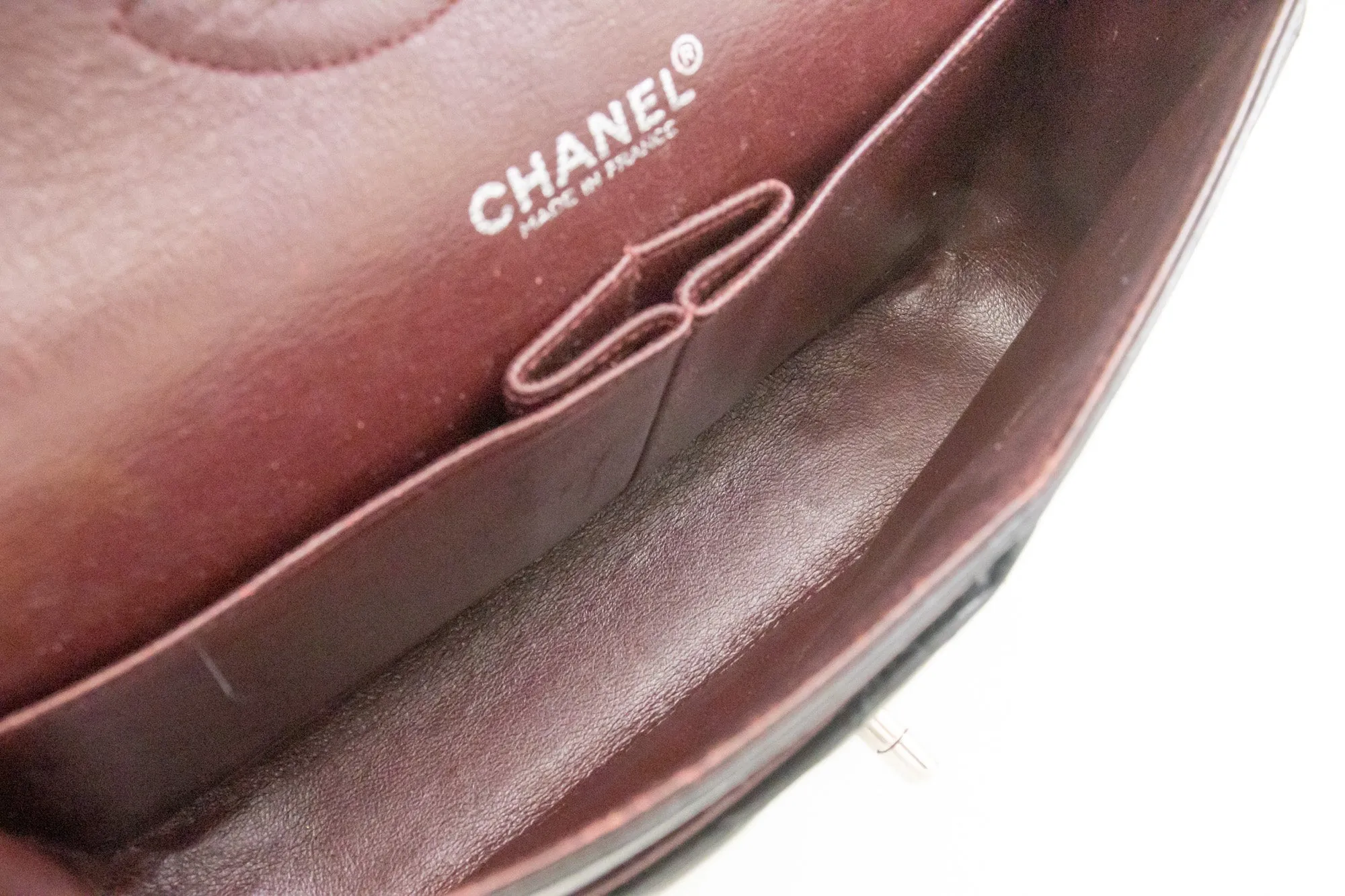 CHANEL Classic Double Flap 10" Chain Shoulder Bag Black Lambskin m73