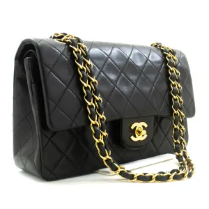 CHANEL Classic Double Flap 10" Chain Shoulder Bag Black Lambskin p59