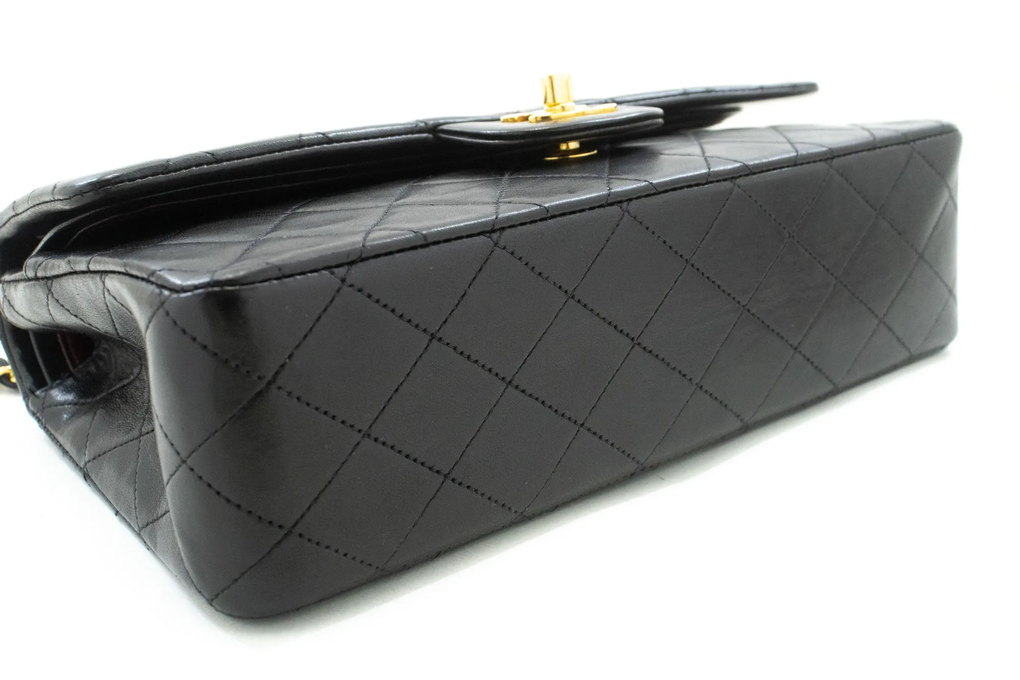 CHANEL Classic Double Flap 10" Chain Shoulder Bag Black Lambskin p59