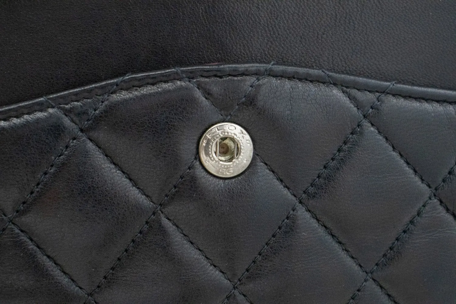 CHANEL Classic Double Flap 10" Silver Chain Shoulder Bag Black Lam n65