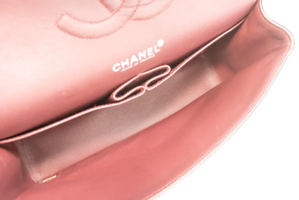 CHANEL Classic Double Flap 10" Silver Chain Shoulder Bag Black Lam n65