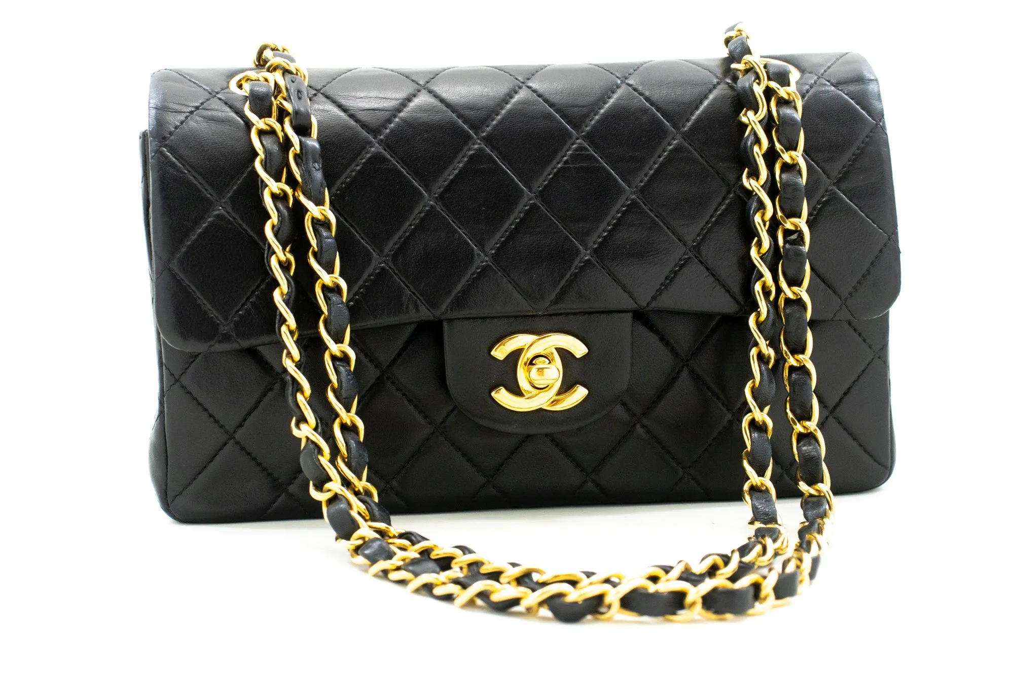 CHANEL Classic Double Flap 9" Chain Shoulder Bag Black Lambskin m67
