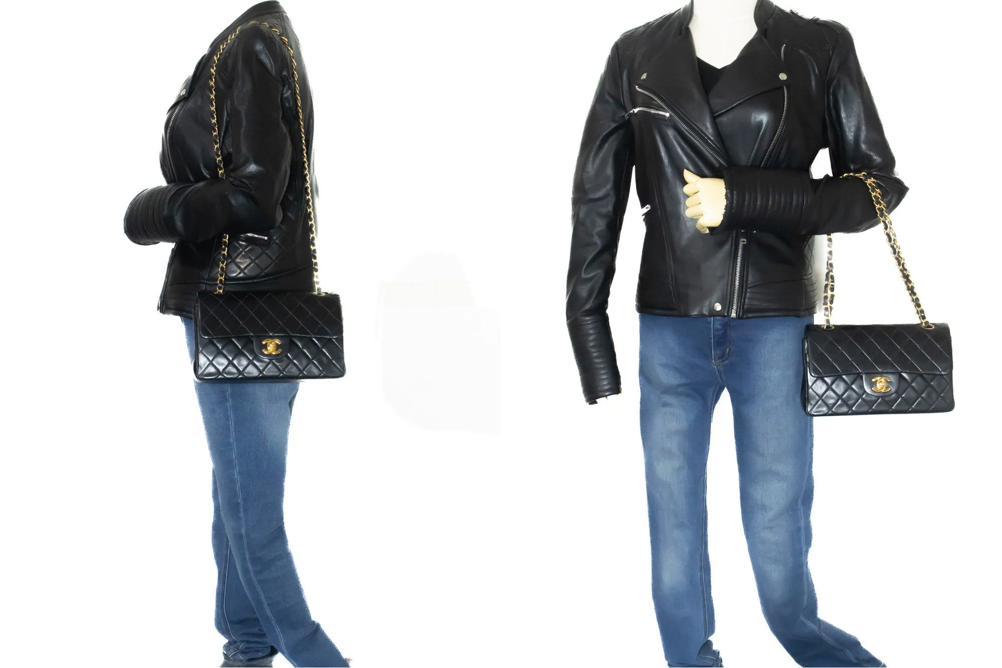 CHANEL Classic Double Flap 9" Chain Shoulder Bag Black Lambskin m67
