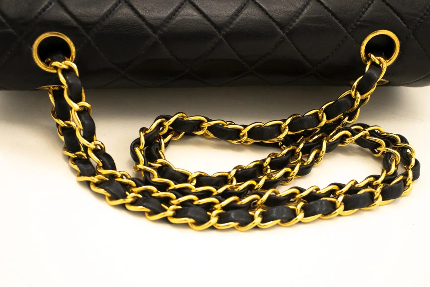 CHANEL Classic Double Flap 9" Chain Shoulder Bag Black Lambskin m67