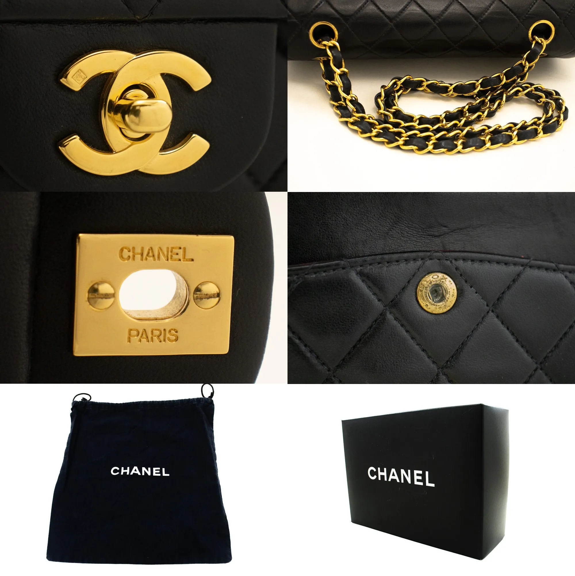 CHANEL Classic Double Flap 9" Chain Shoulder Bag Black Lambskin m67