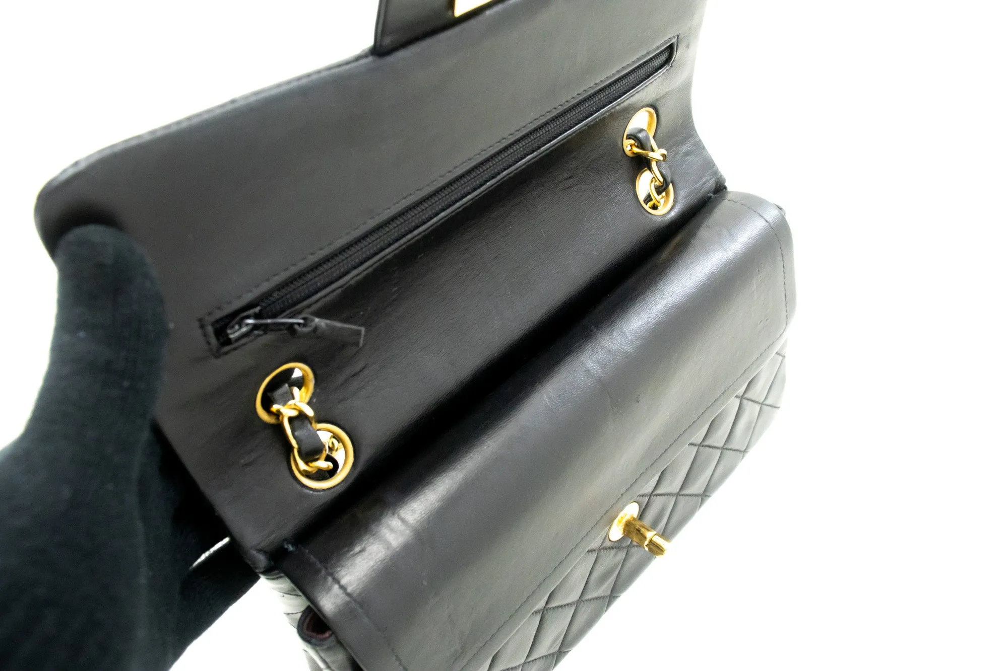 CHANEL Classic Double Flap 9" Chain Shoulder Bag Black Lambskin m67
