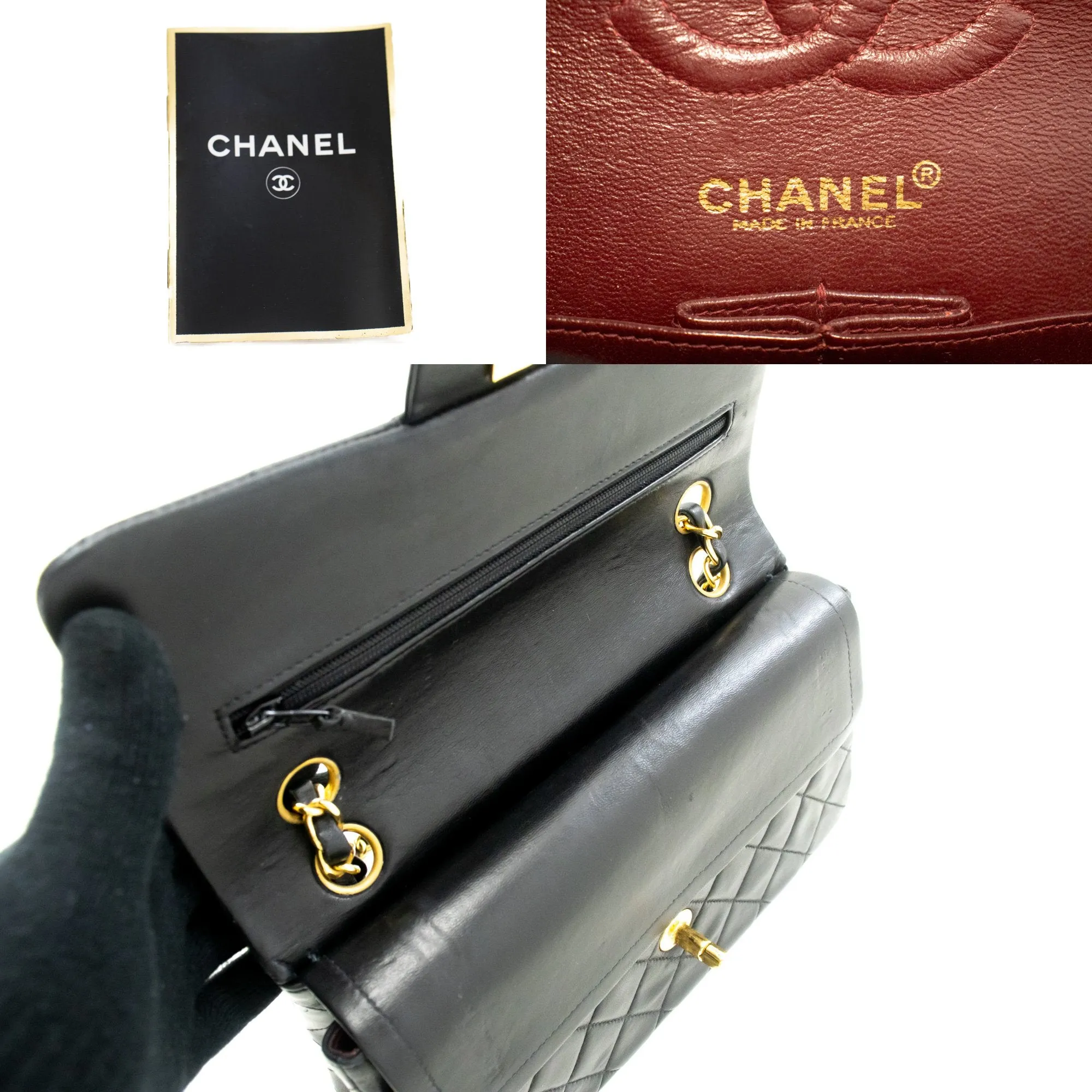 CHANEL Classic Double Flap 9" Chain Shoulder Bag Black Lambskin m67