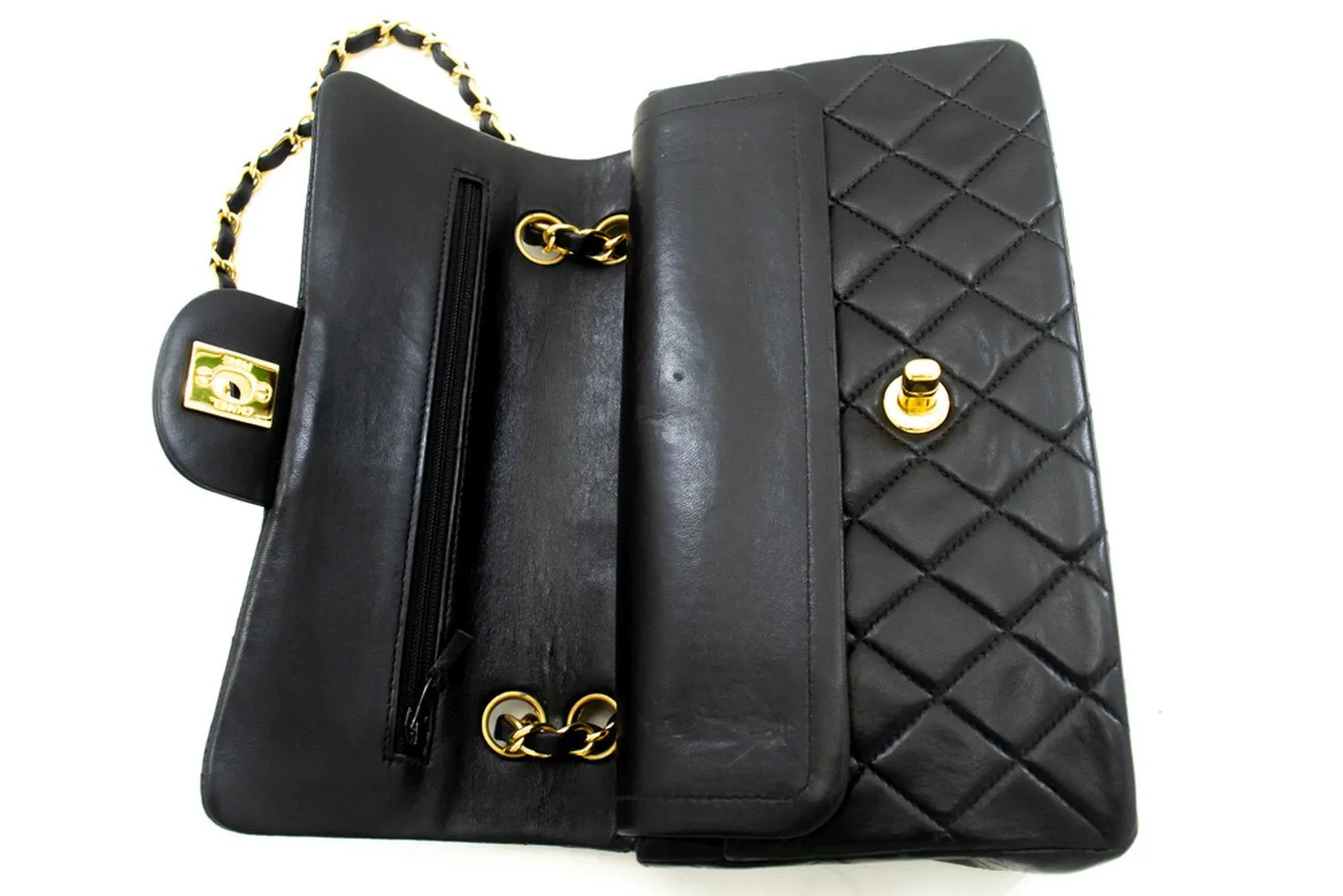 CHANEL Classic Double Flap 9" Chain Shoulder Bag Black Lambskin m67