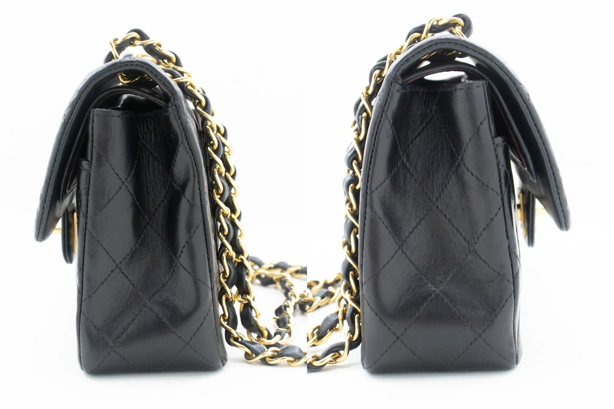 CHANEL Classic Double Flap 9" Chain Shoulder Bag Black Lambskin m67