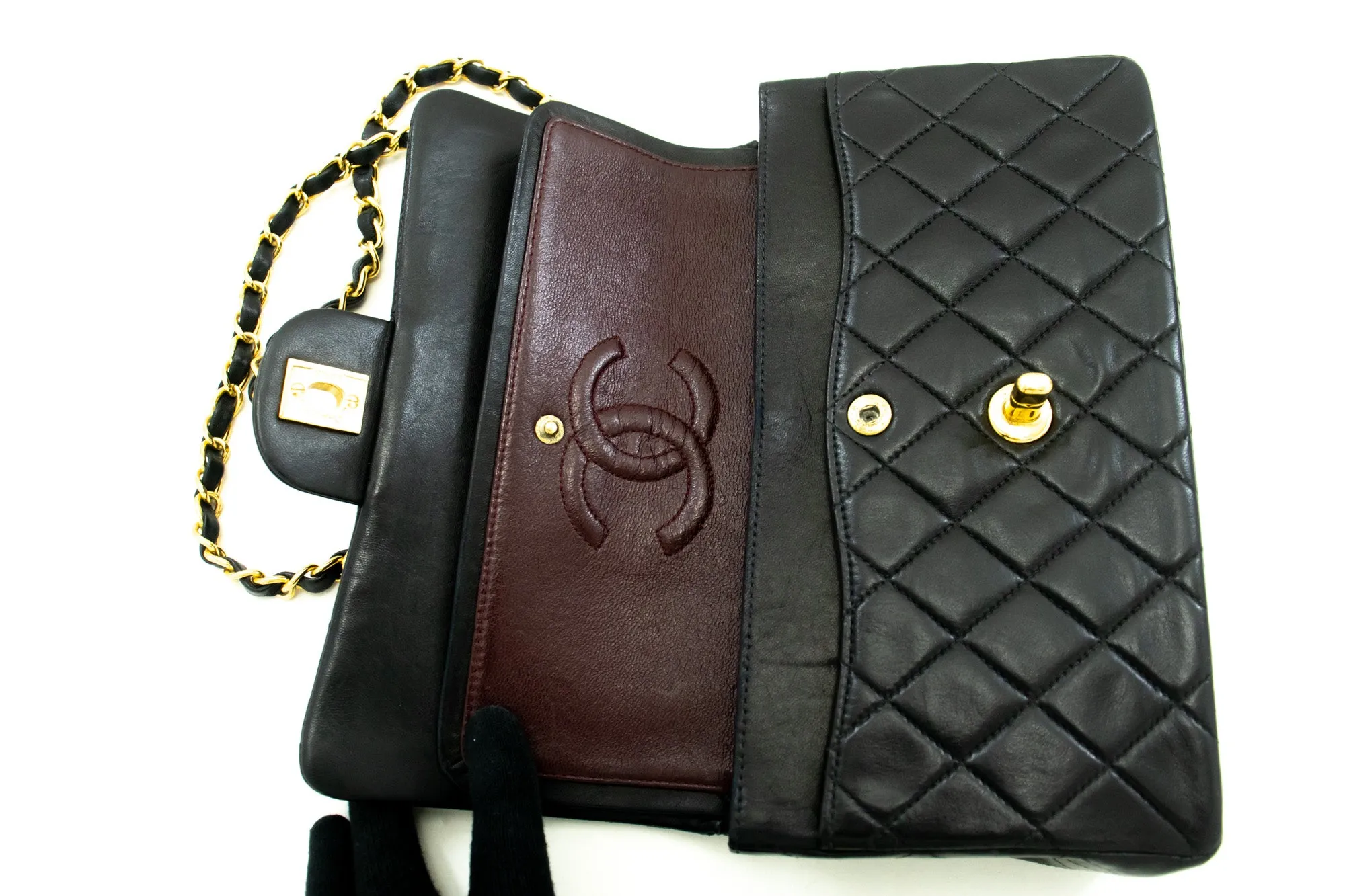 CHANEL Classic Double Flap 9" Chain Shoulder Bag Black Lambskin m67
