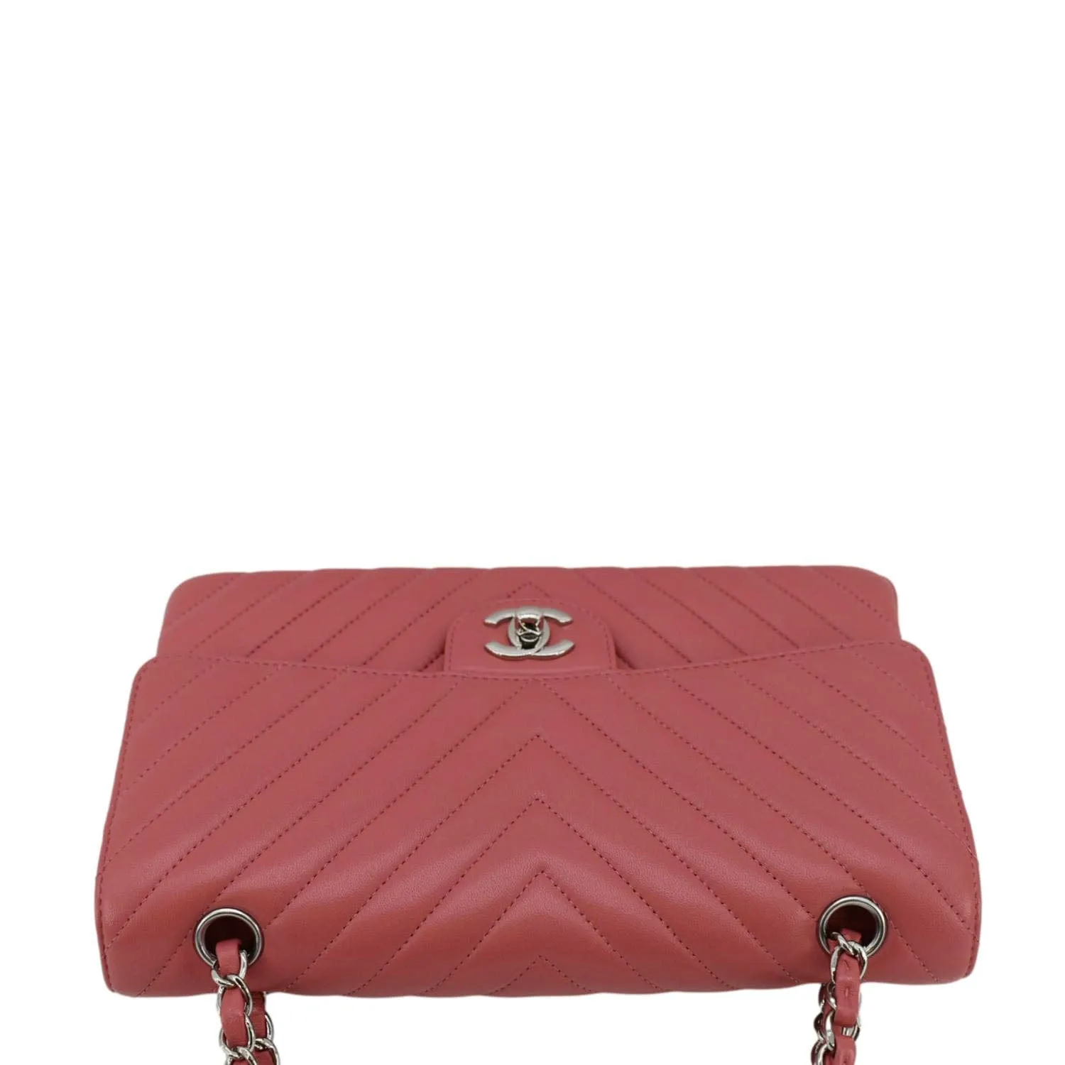 CHANEL Classic Double Flap Medium Chevron Leather Shoulder Bag Peach