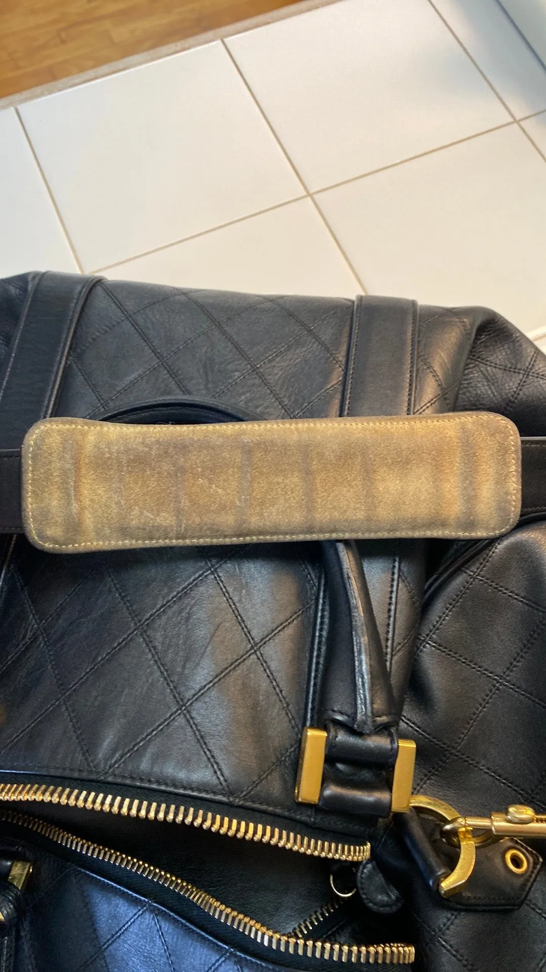 CHANEL Diamond Quilted Lambskin Leather Boston XL Travel Bag In Black