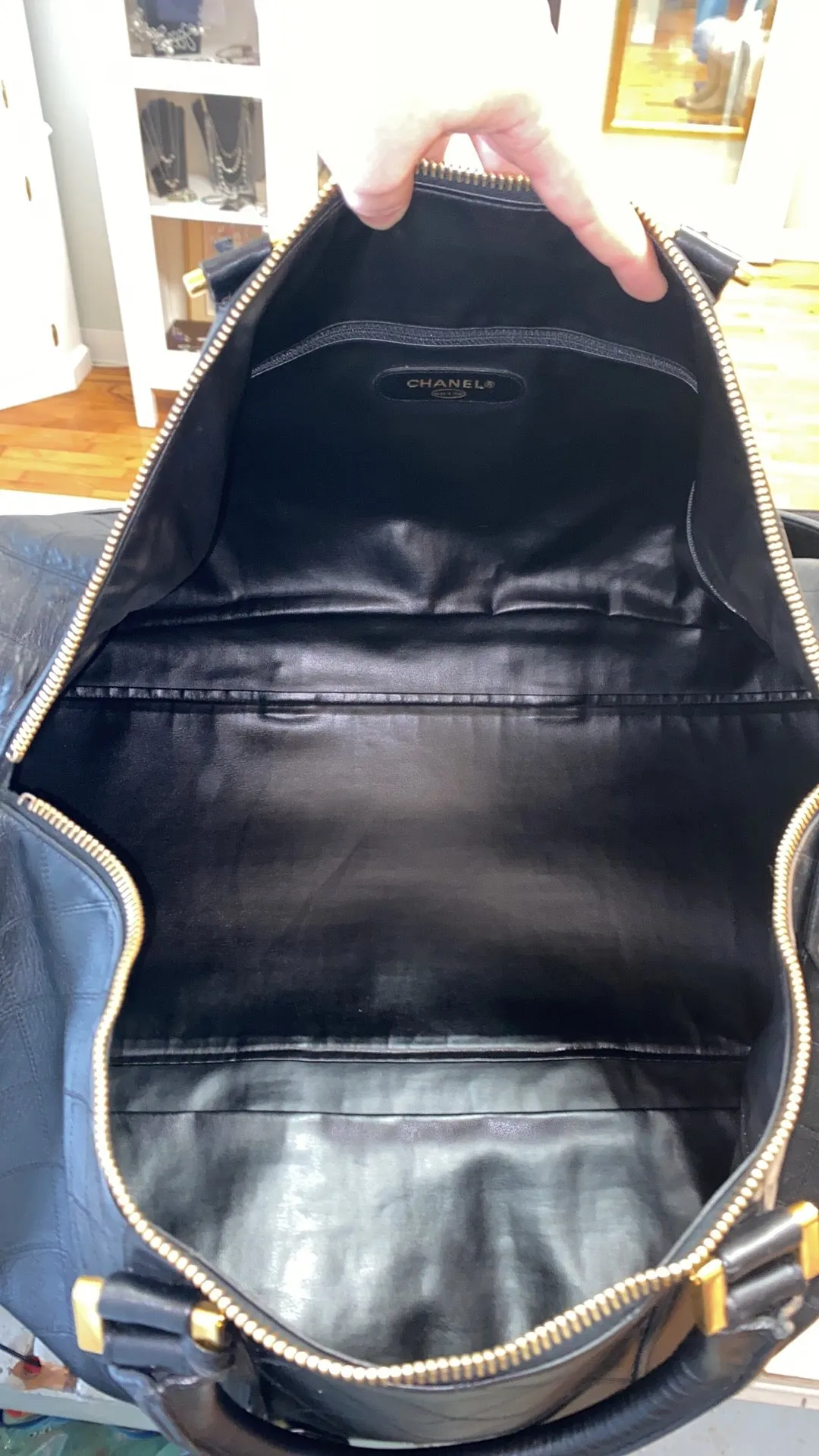 CHANEL Diamond Quilted Lambskin Leather Boston XL Travel Bag In Black