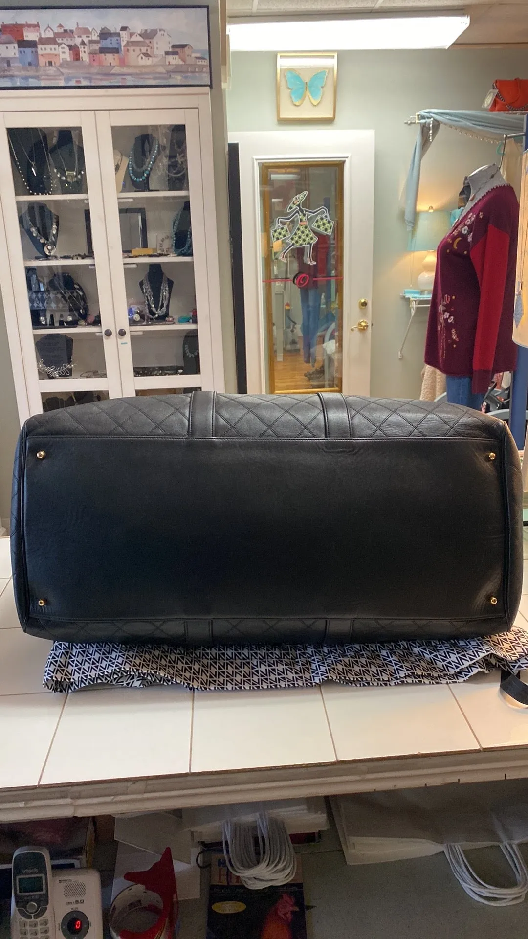 CHANEL Diamond Quilted Lambskin Leather Boston XL Travel Bag In Black