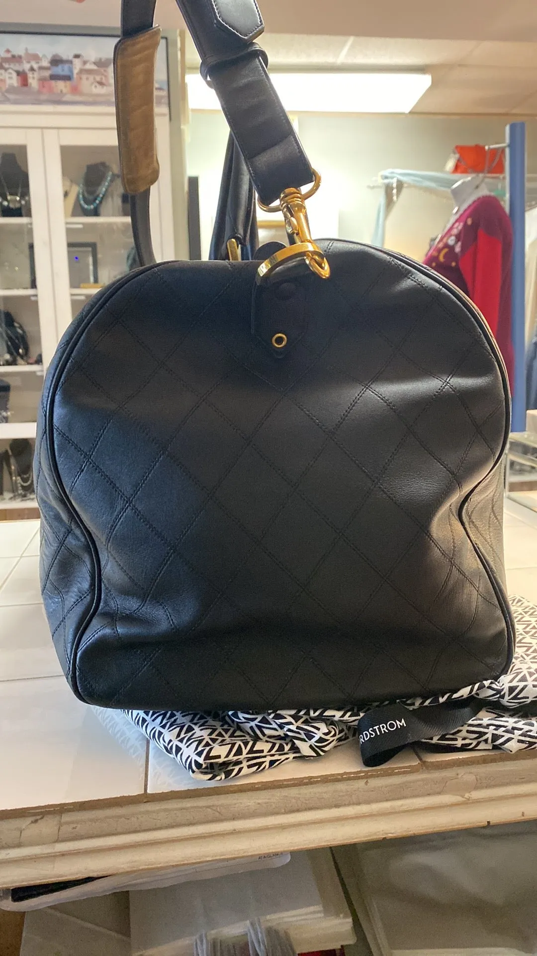 CHANEL Diamond Quilted Lambskin Leather Boston XL Travel Bag In Black