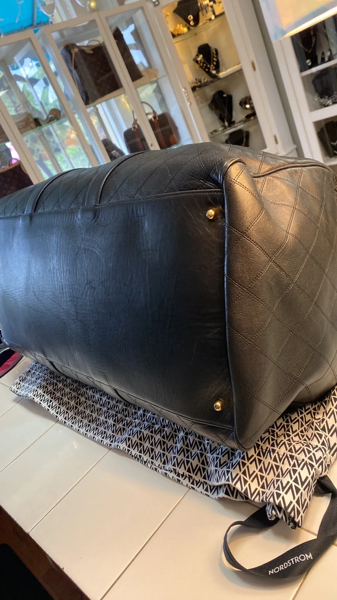 CHANEL Diamond Quilted Lambskin Leather Boston XL Travel Bag In Black