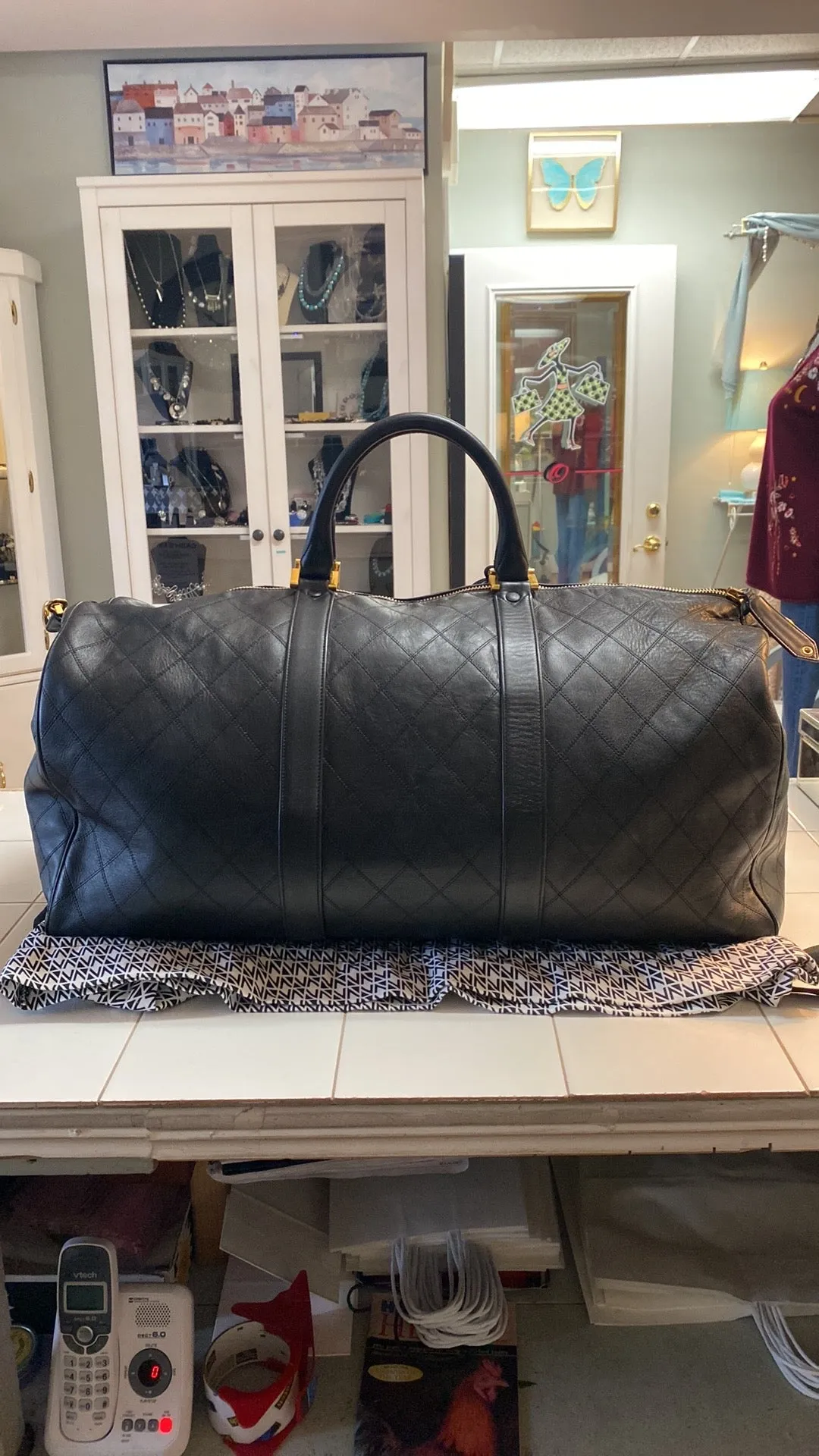 CHANEL Diamond Quilted Lambskin Leather Boston XL Travel Bag In Black